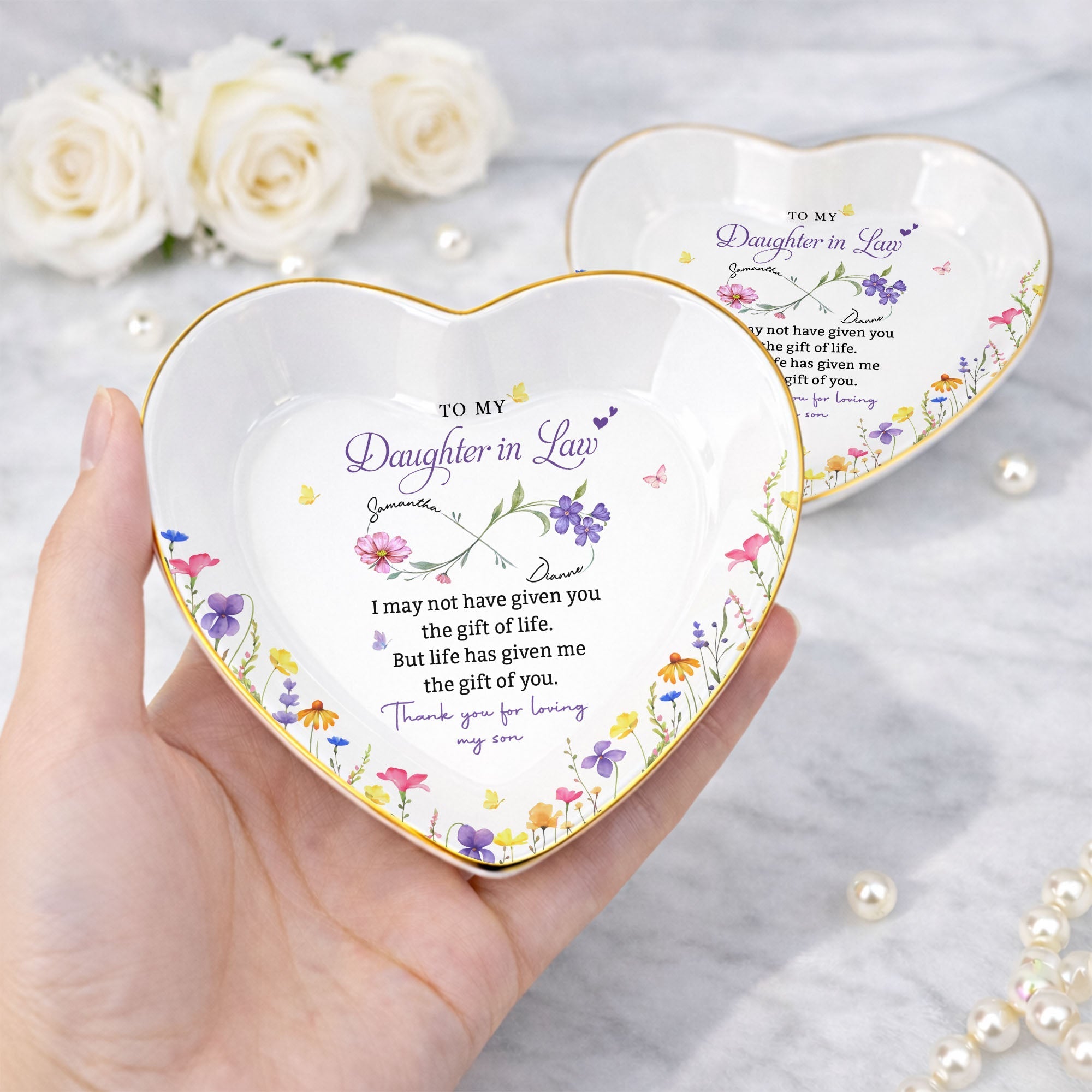 Personalized Heart Jewelry Dish Custom Name Gift for Daughter-in-Law