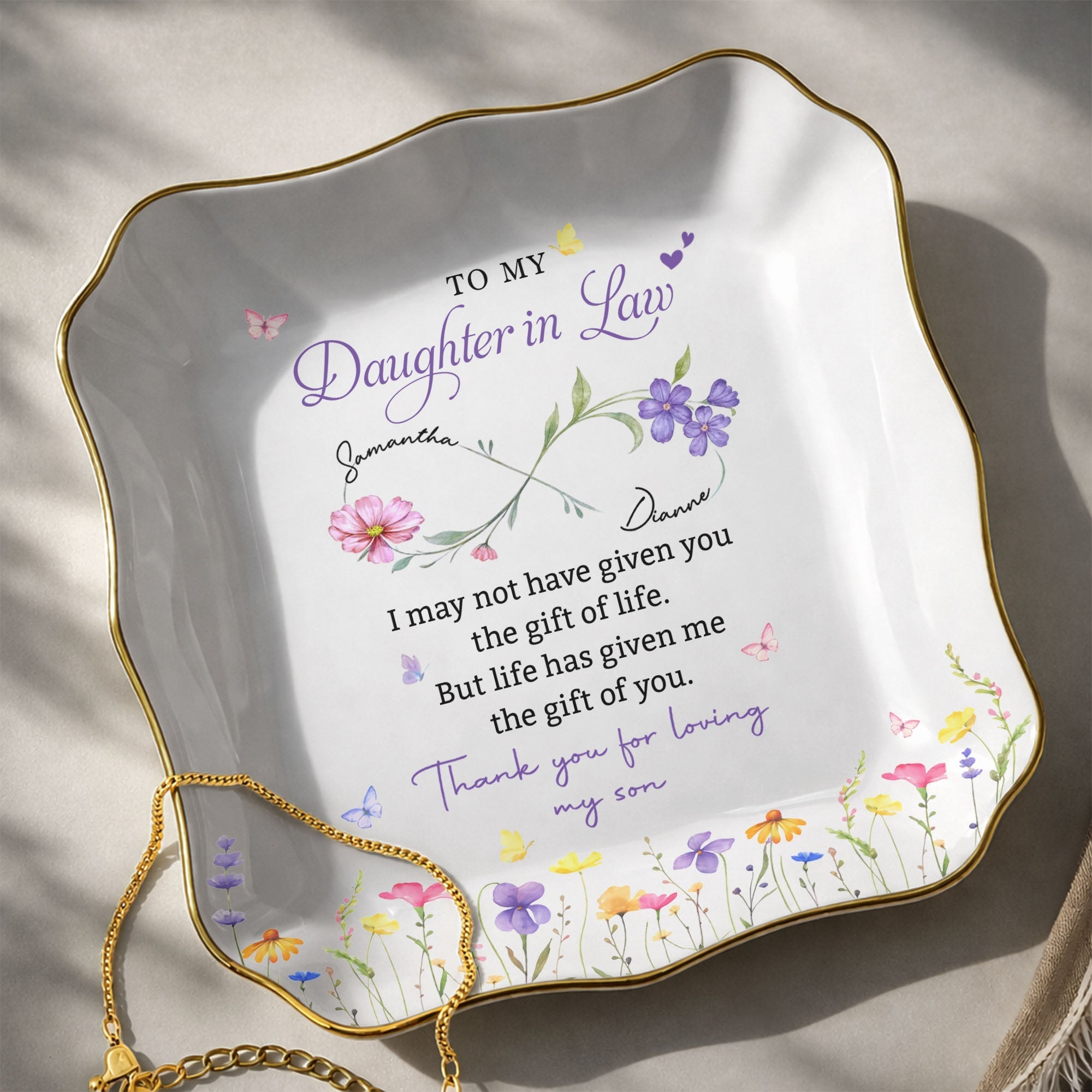Personalized Lace Jewelry Dish for Daughter-in-Law Gift