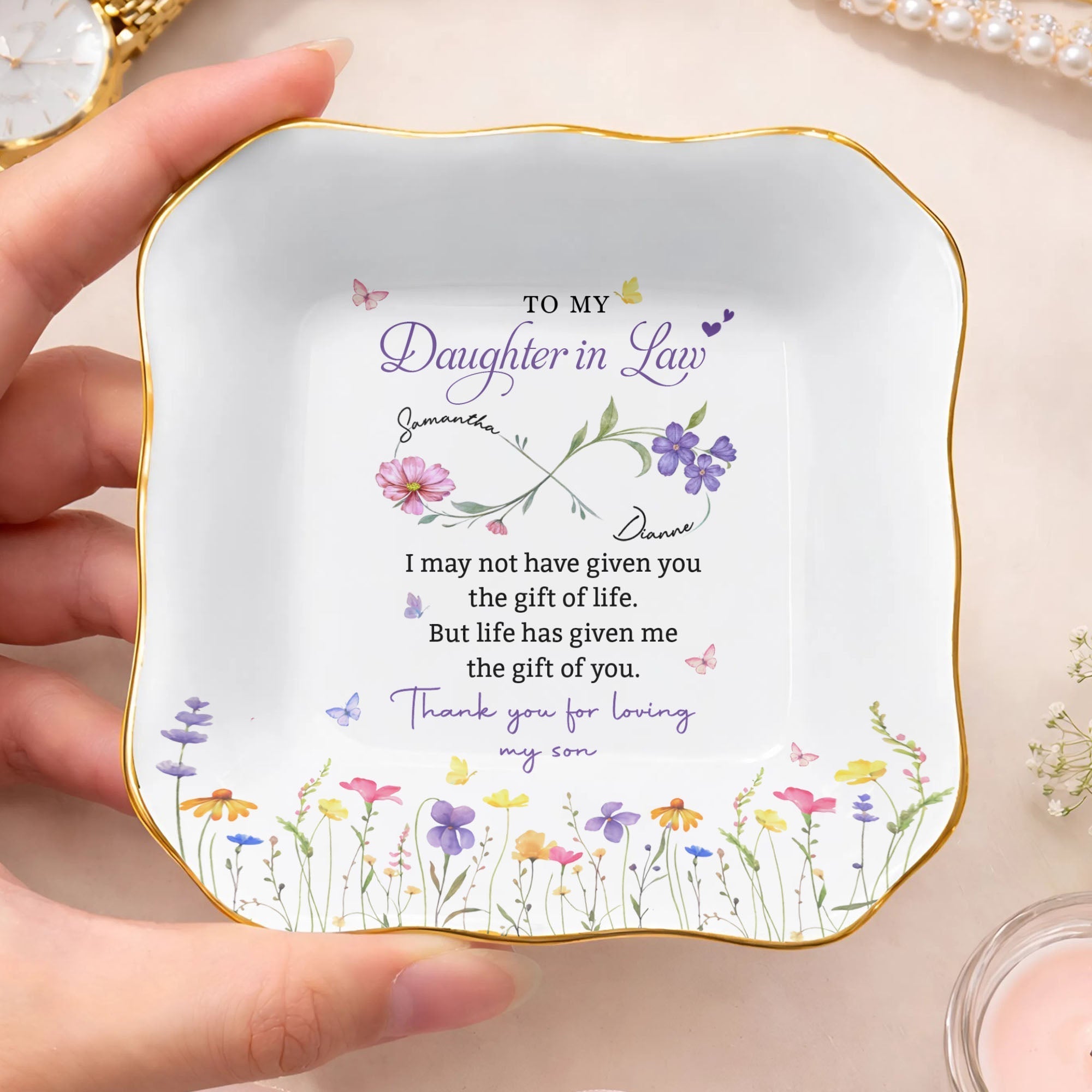 Personalized Lace Jewelry Dish for Daughter-in-Law Gift