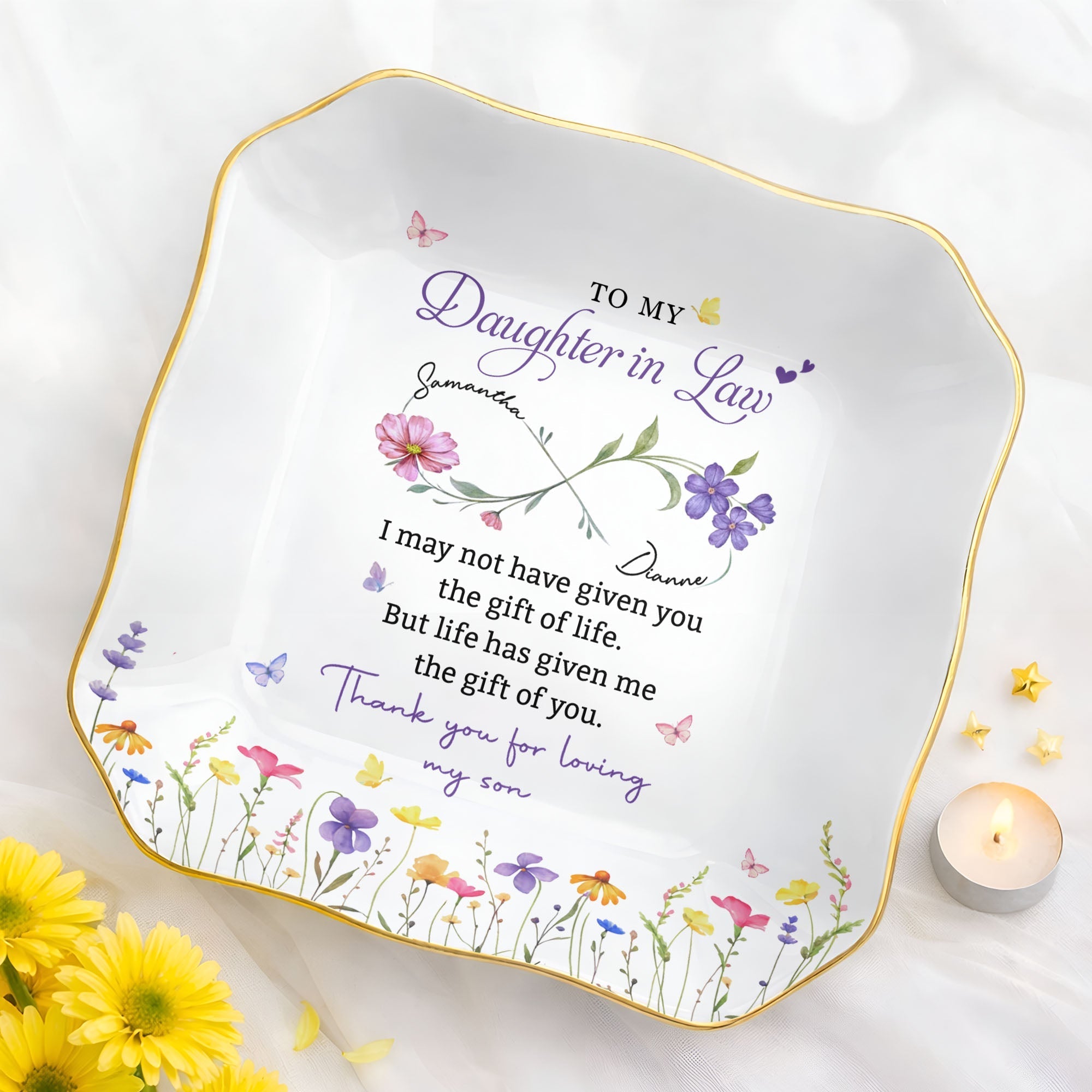 Personalized Lace Jewelry Dish for Daughter-in-Law Gift