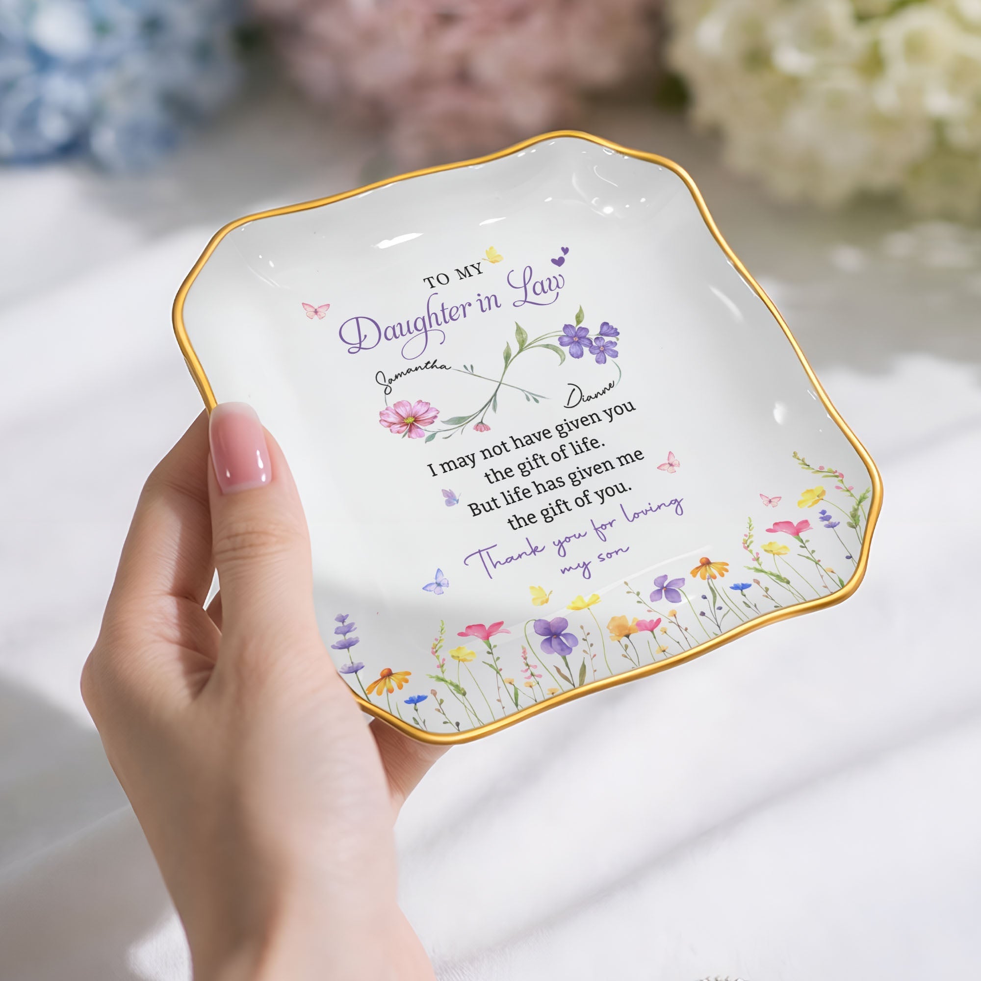 Personalized Lace Jewelry Dish for Daughter-in-Law Gift