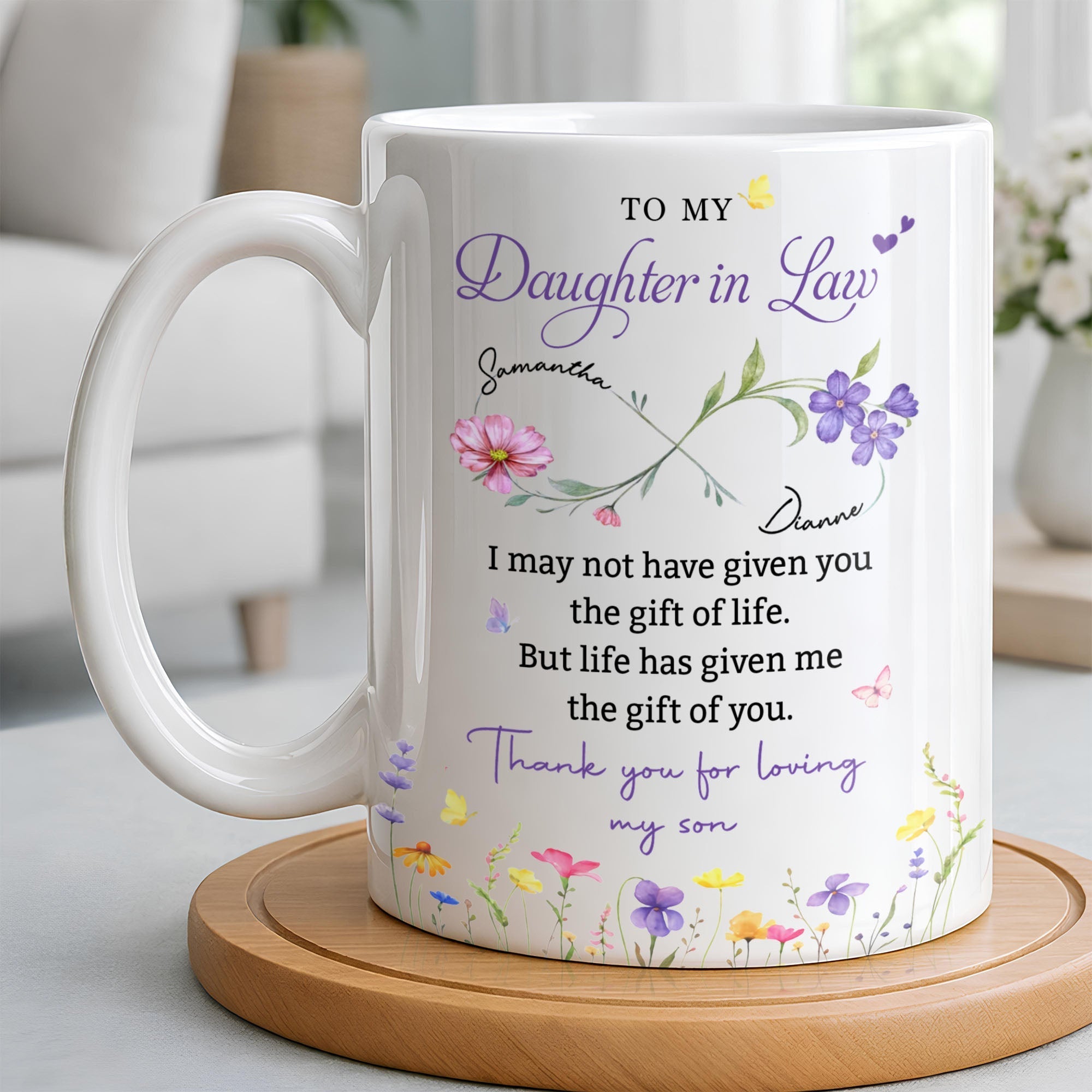 Personalized Coffee Mug Custom Flowers Gift for Daughter-in-Law