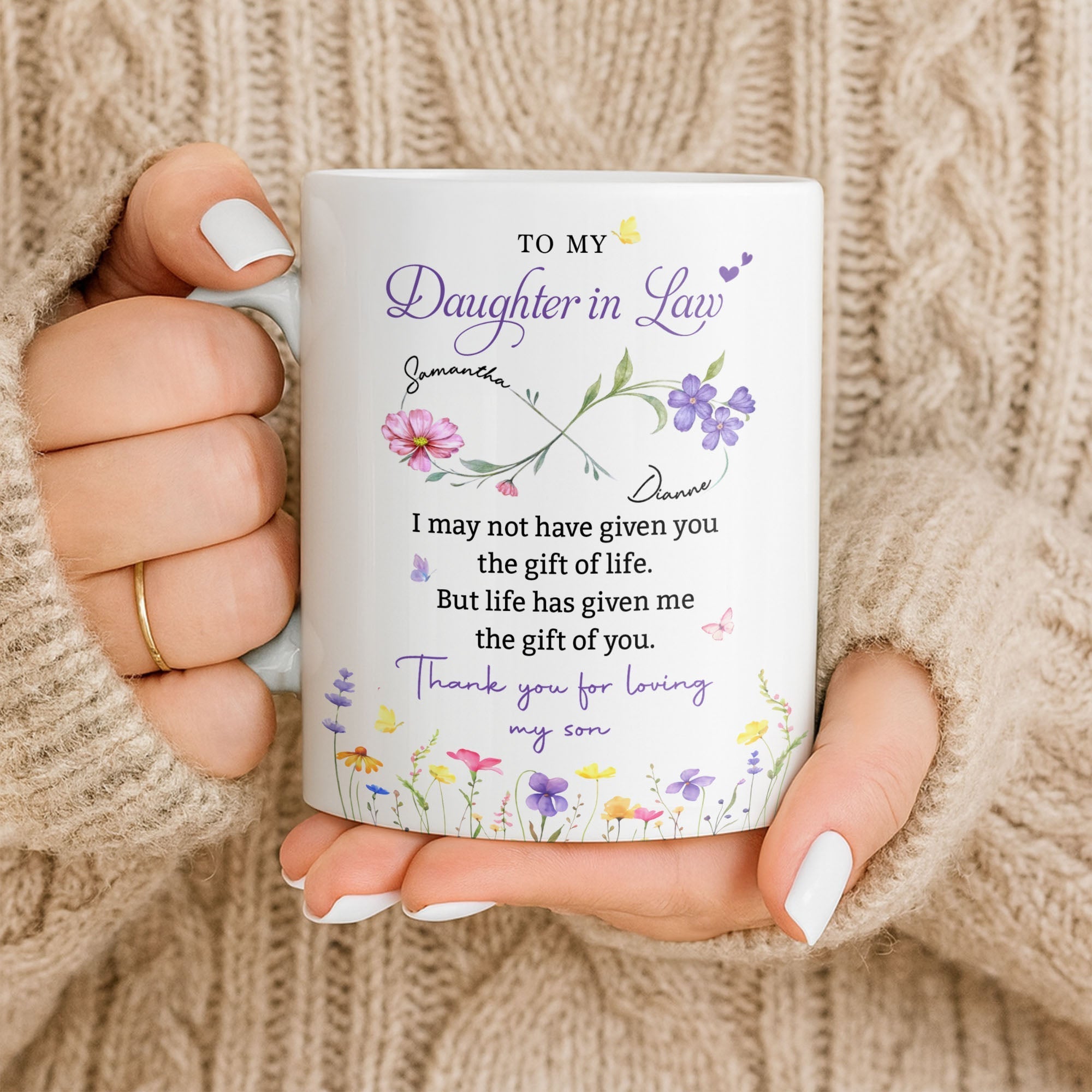 Personalized Coffee Mug Custom Flowers Gift for Daughter-in-Law