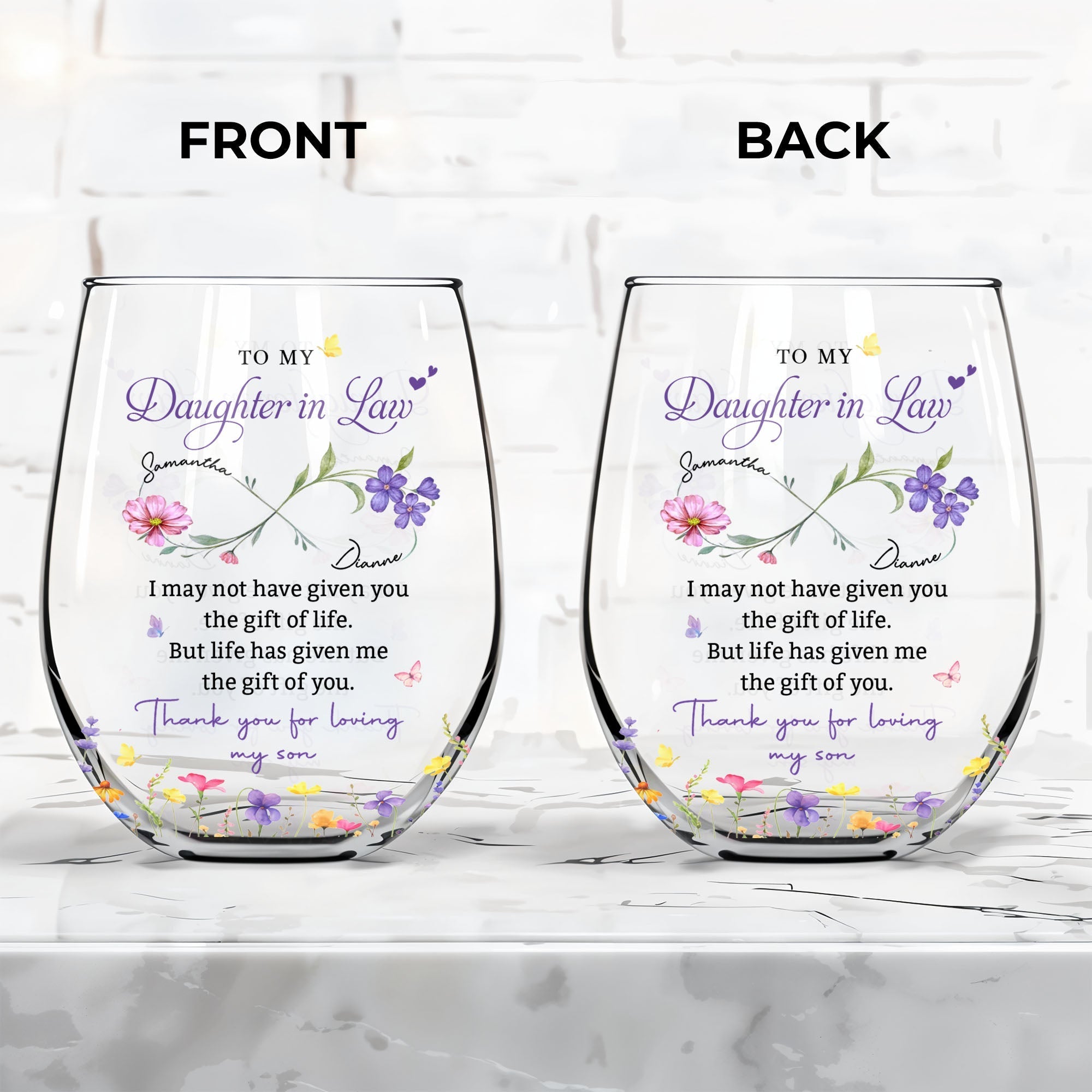 Personalized Stemless Wine Glass Custom Gift for Daughter-in-Law