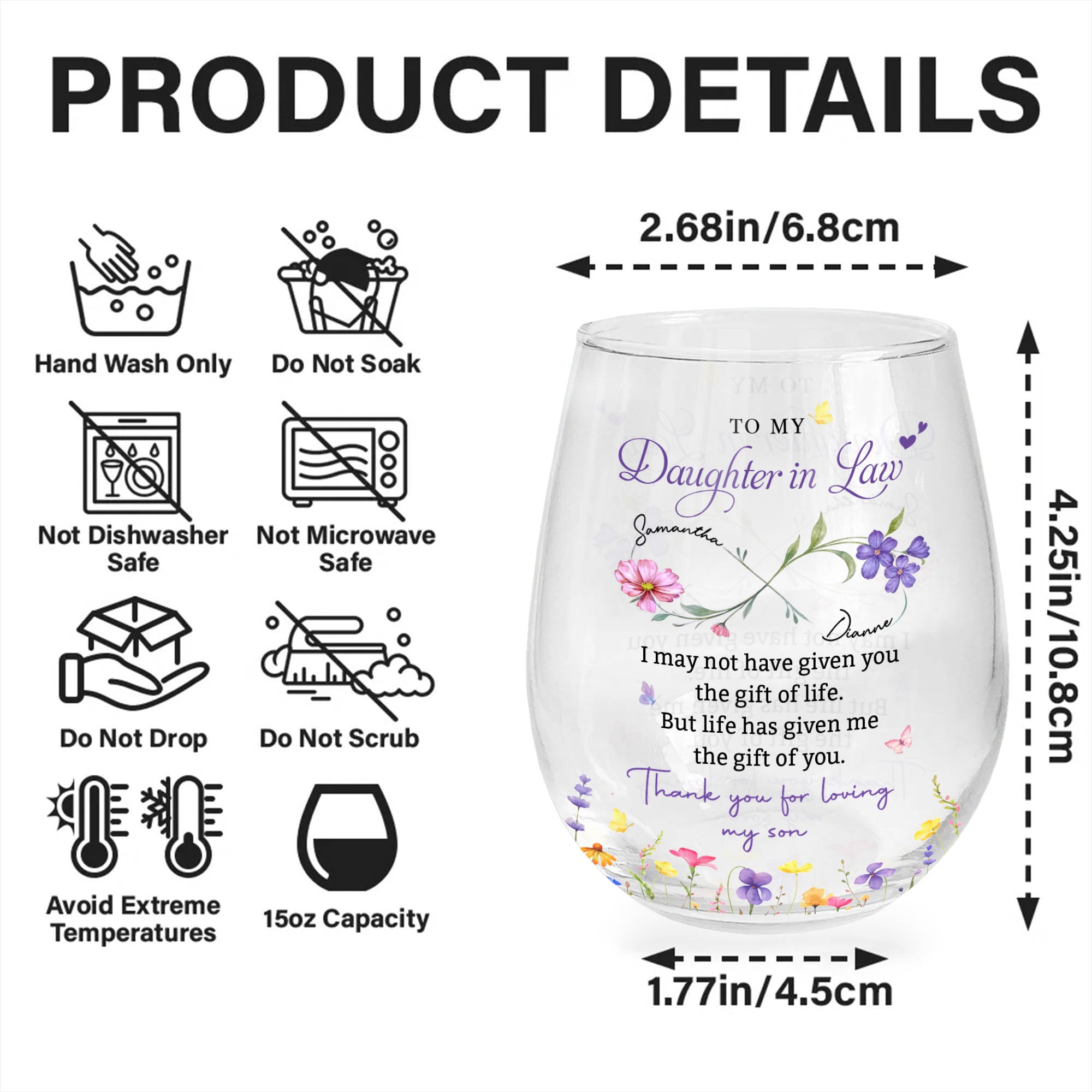 Personalized Stemless Wine Glass Custom Gift for Daughter-in-Law