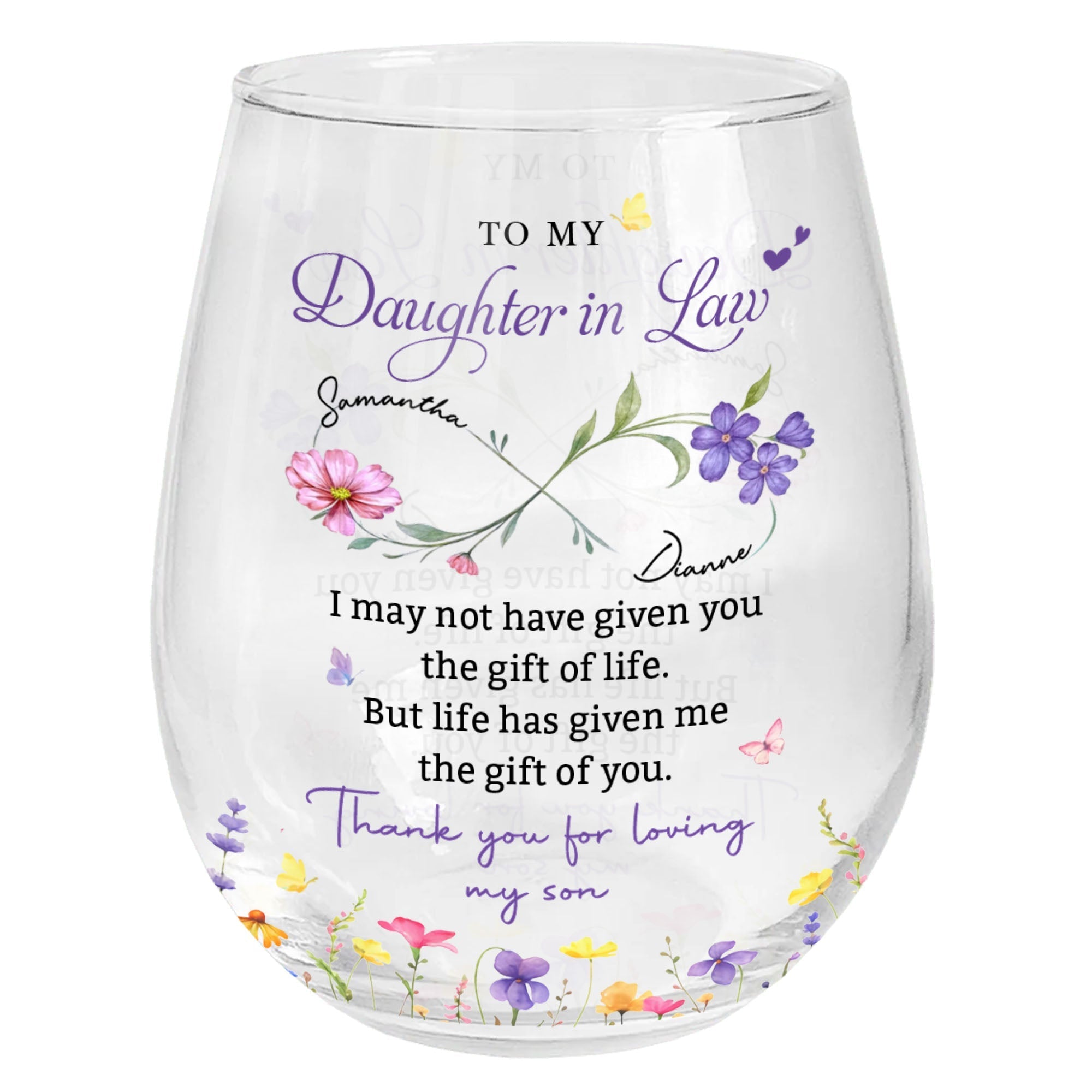 Personalized Stemless Wine Glass Custom Gift for Daughter-in-Law