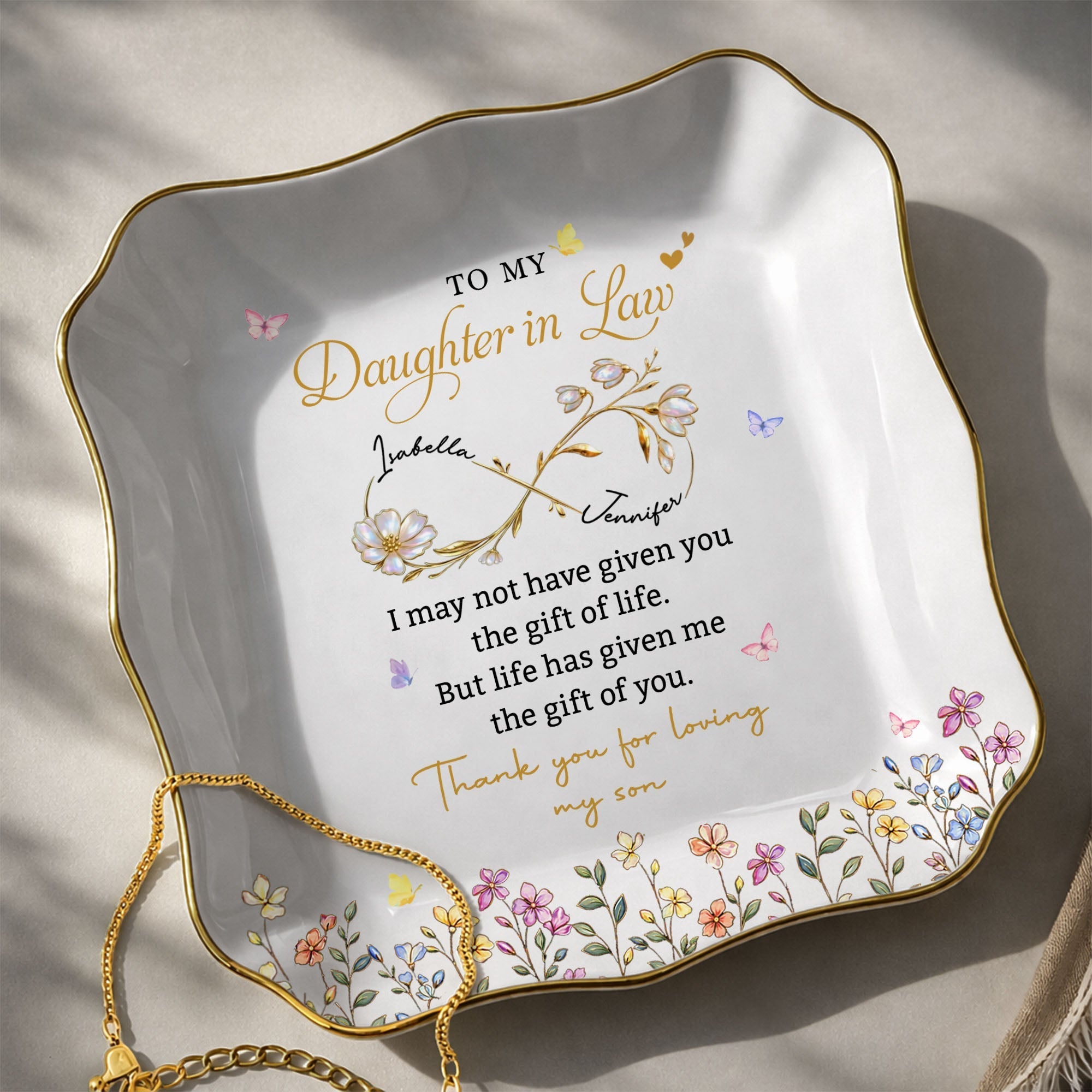 Personalized Lace Jewelry Dish Custom Name Gift for Daughter-in-Law