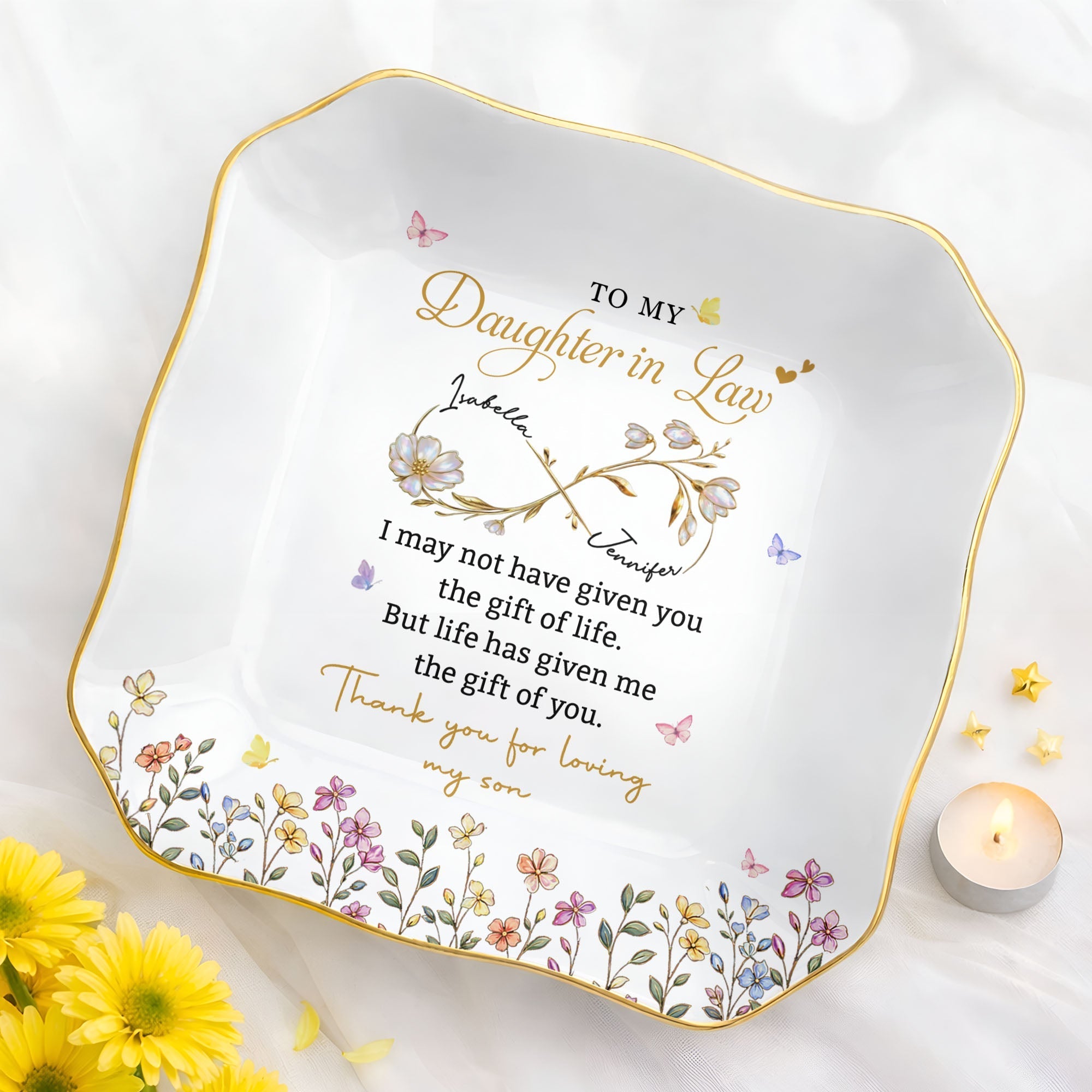 Personalized Lace Jewelry Dish Custom Name Gift for Daughter-in-Law