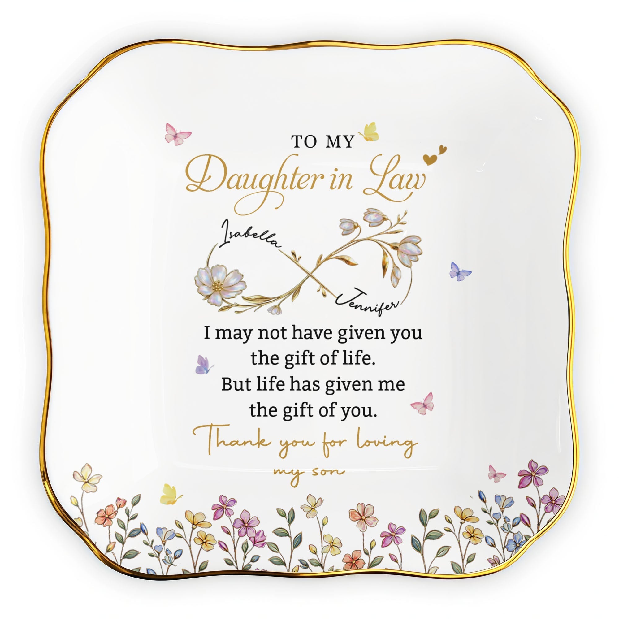 Personalized Lace Jewelry Dish Custom Name Gift for Daughter-in-Law