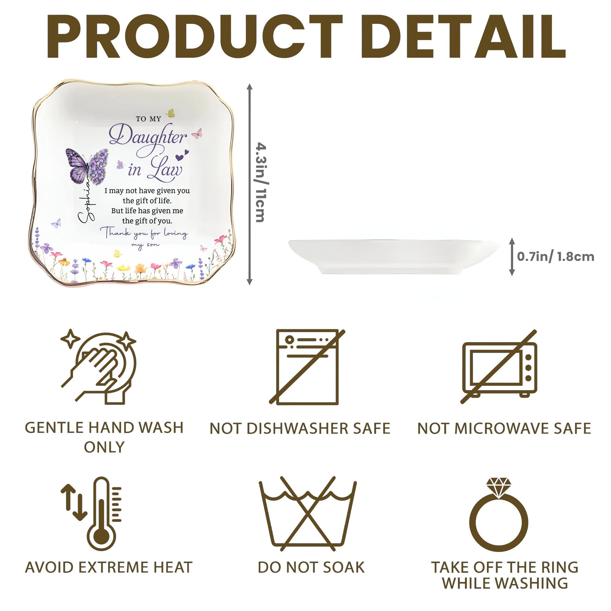 Personalized Lace Jewelry Dish Butterfly Design Gift for Daughter-in-Law