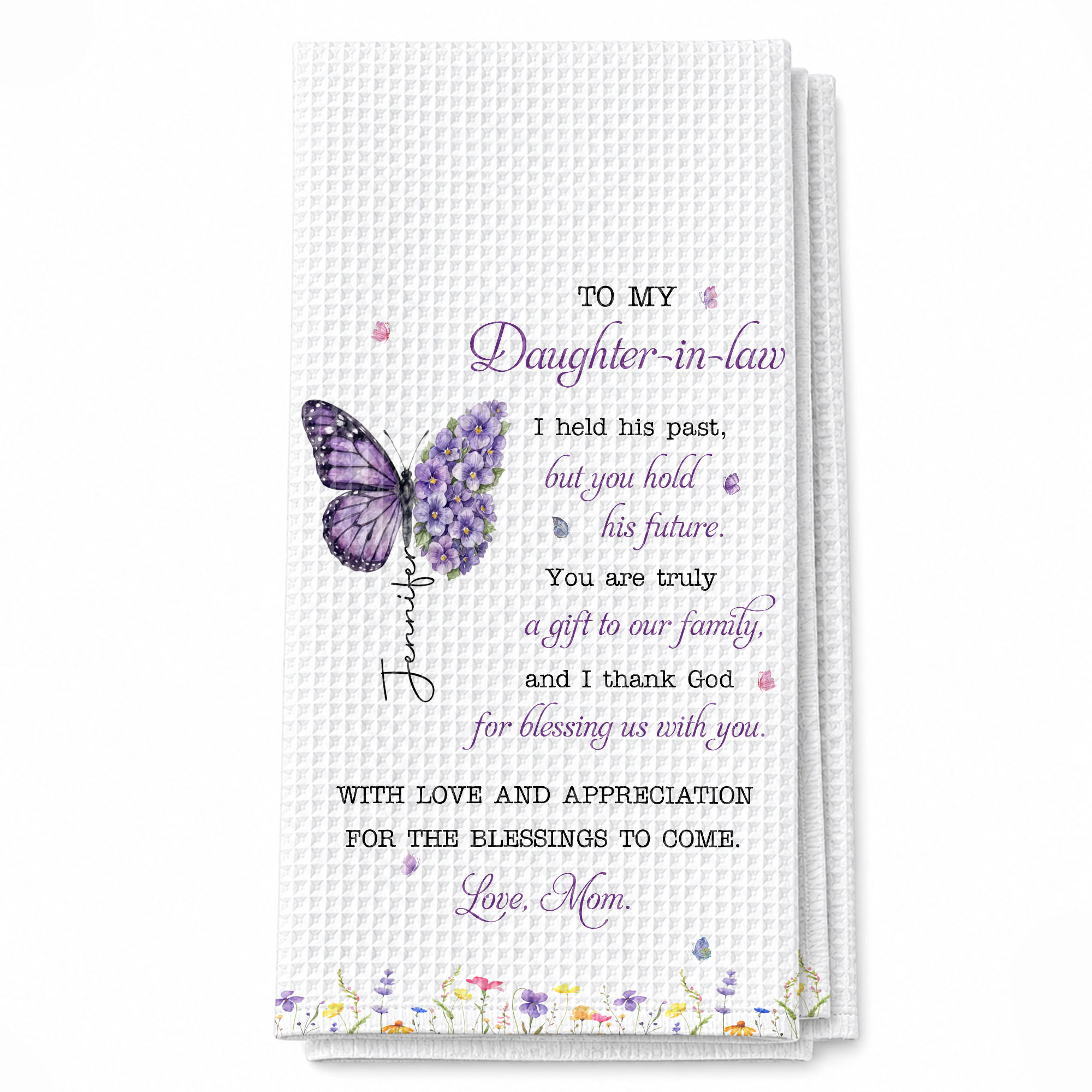 Personalized Floral Kitchen Towel Gift for Daughter-in-Law