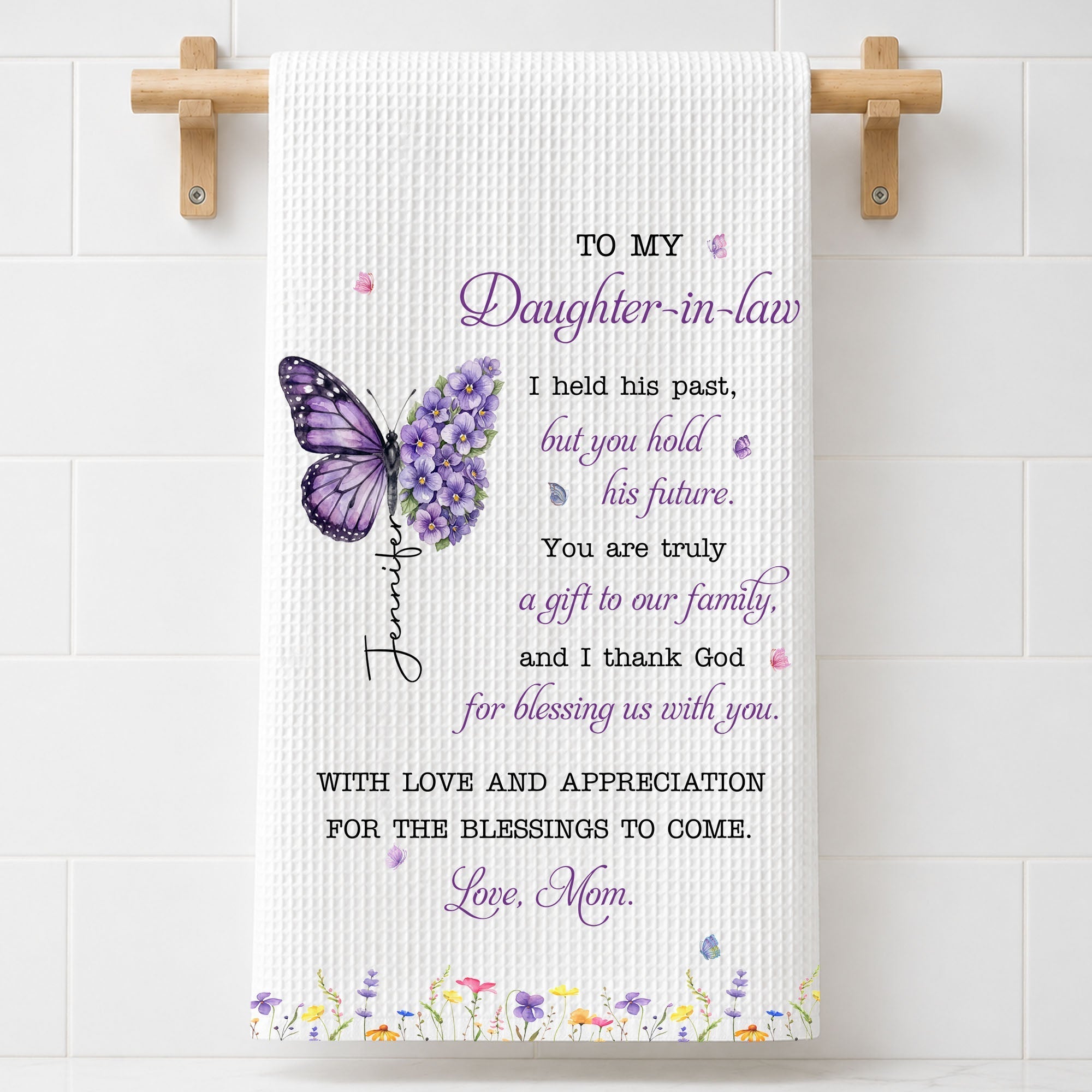 Personalized Floral Kitchen Towel Gift for Daughter-in-Law