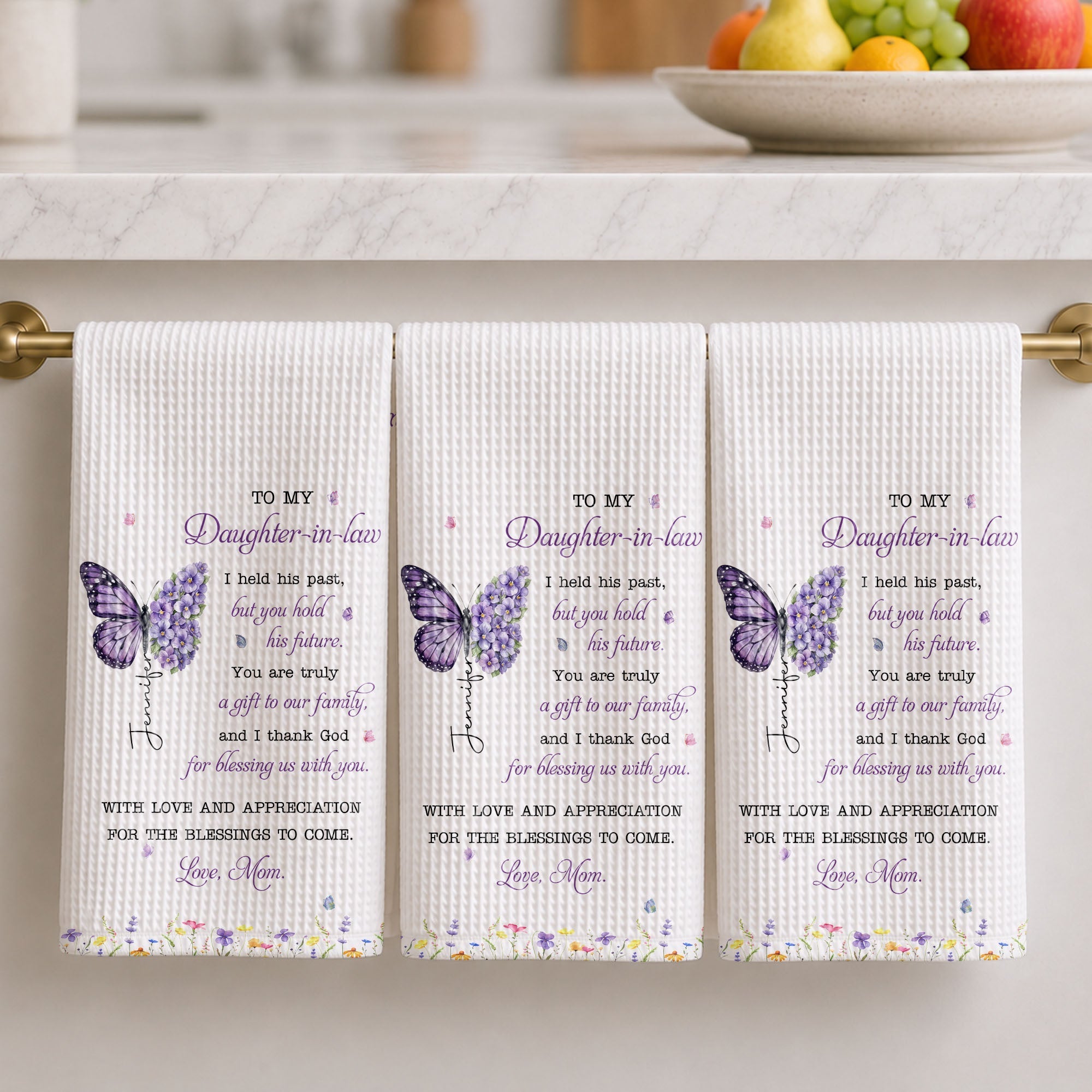 Personalized Floral Kitchen Towel Gift for Daughter-in-Law