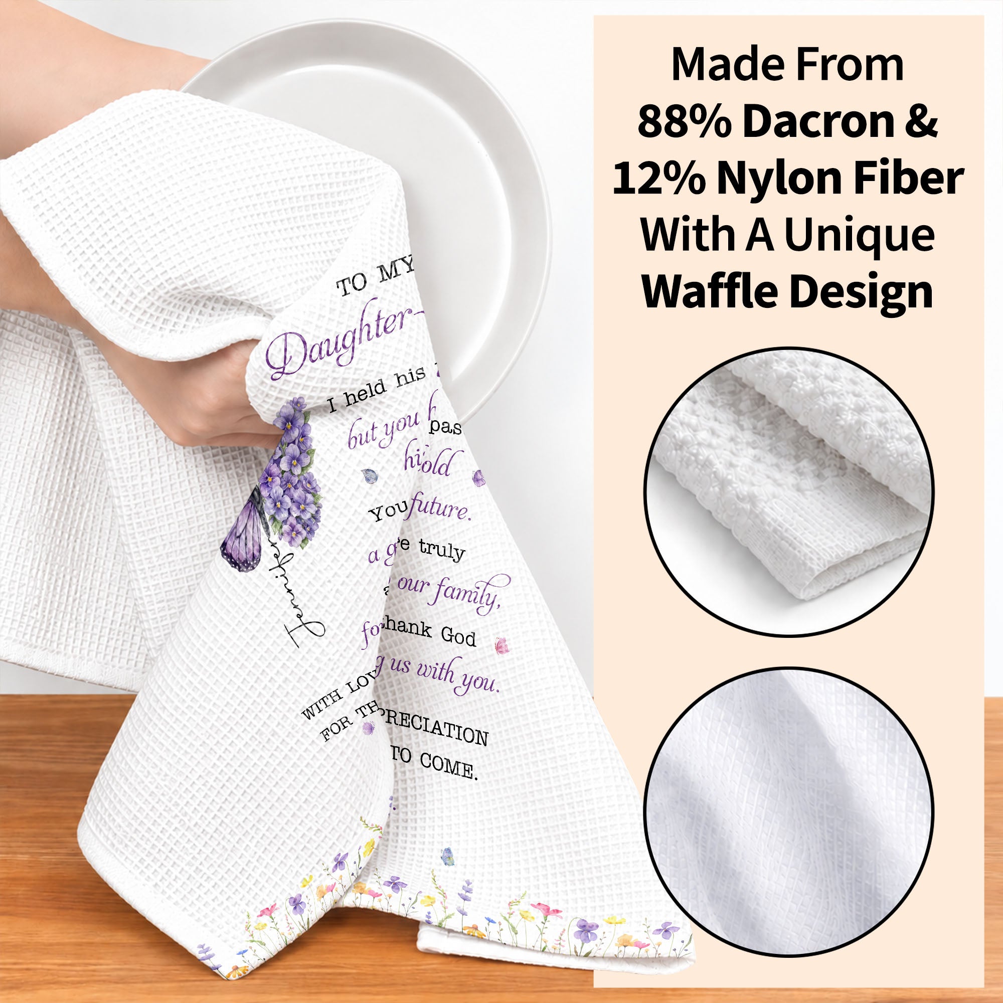 Personalized Floral Kitchen Towel Gift for Daughter-in-Law