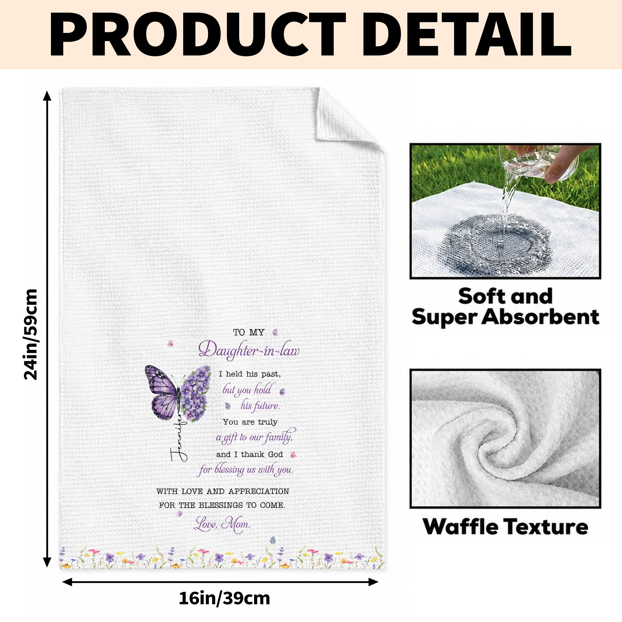 Personalized Floral Kitchen Towel Gift for Daughter-in-Law