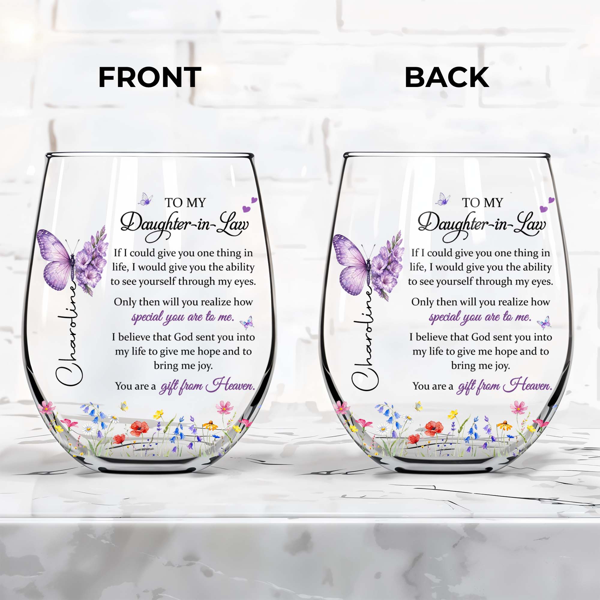 Personalized Stemless Wine Glass For Daughter-In-Law Gift