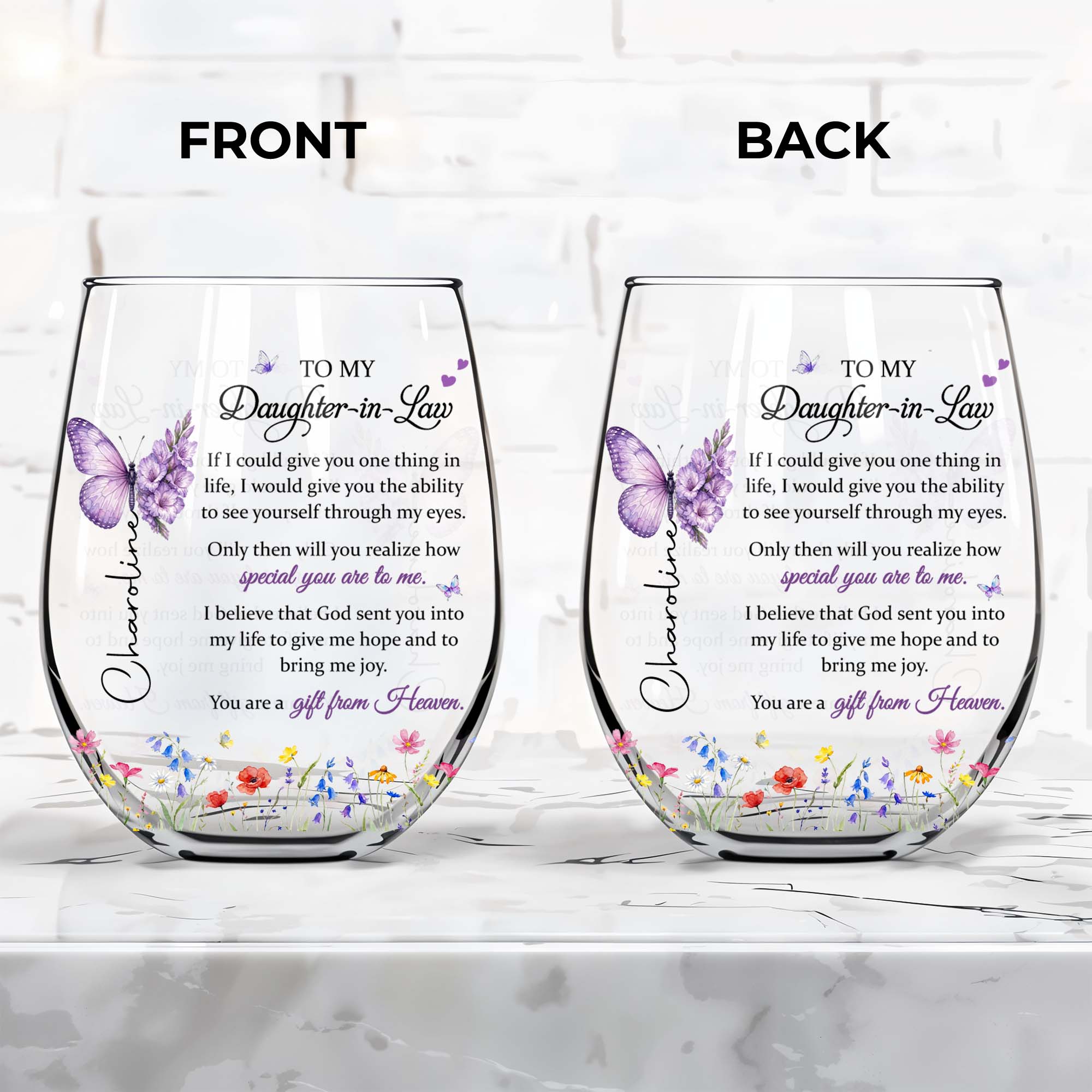 Personalized Stemless Wine Glass For Daughter-In-Law Gift