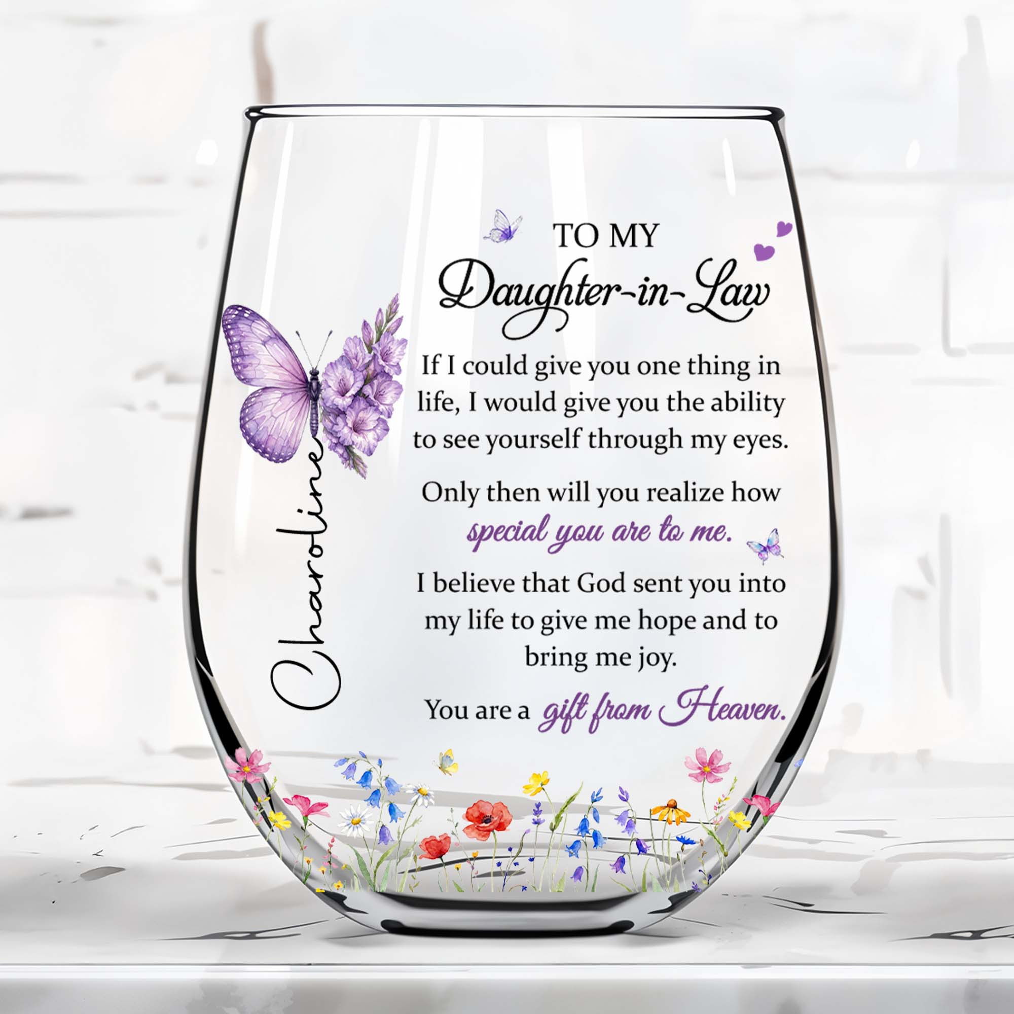 Personalized Stemless Wine Glass For Daughter-In-Law Gift