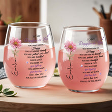 Load image into Gallery viewer, Personalized Stemless Wine Glass Birth Month Flower Gift for Daughter-in-Law
