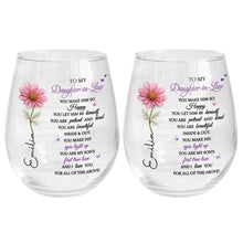 Load image into Gallery viewer, Personalized Stemless Wine Glass Birth Month Flower Gift for Daughter-in-Law

