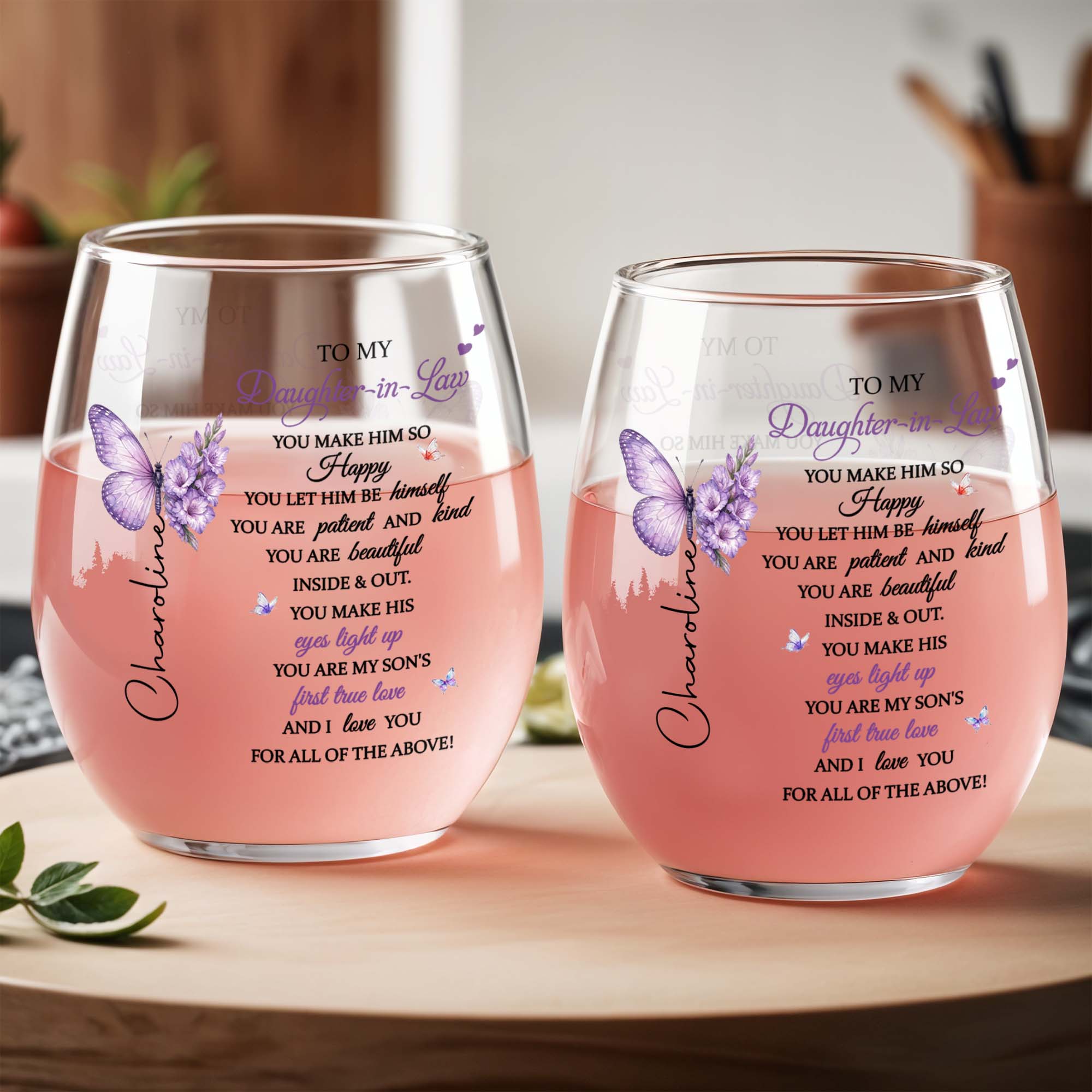 Personalized Stemless Wine Glass Custom Name Gift for Daughter-in-Law