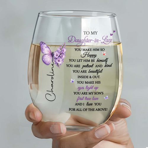 Personalized Stemless Wine Glass Custom Name Gift for Daughter-in-Law
