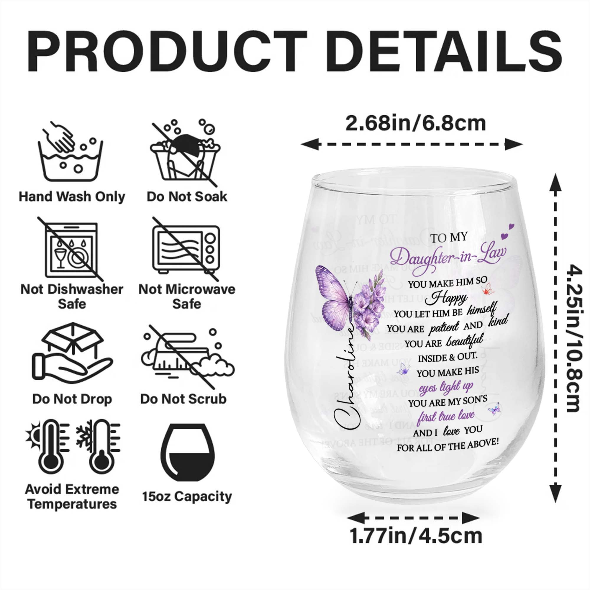 Personalized Stemless Wine Glass Custom Name Gift for Daughter-in-Law