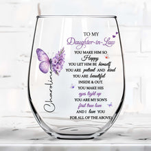 Load image into Gallery viewer, Personalized Stemless Wine Glass Custom Name Gift for Daughter-in-Law
