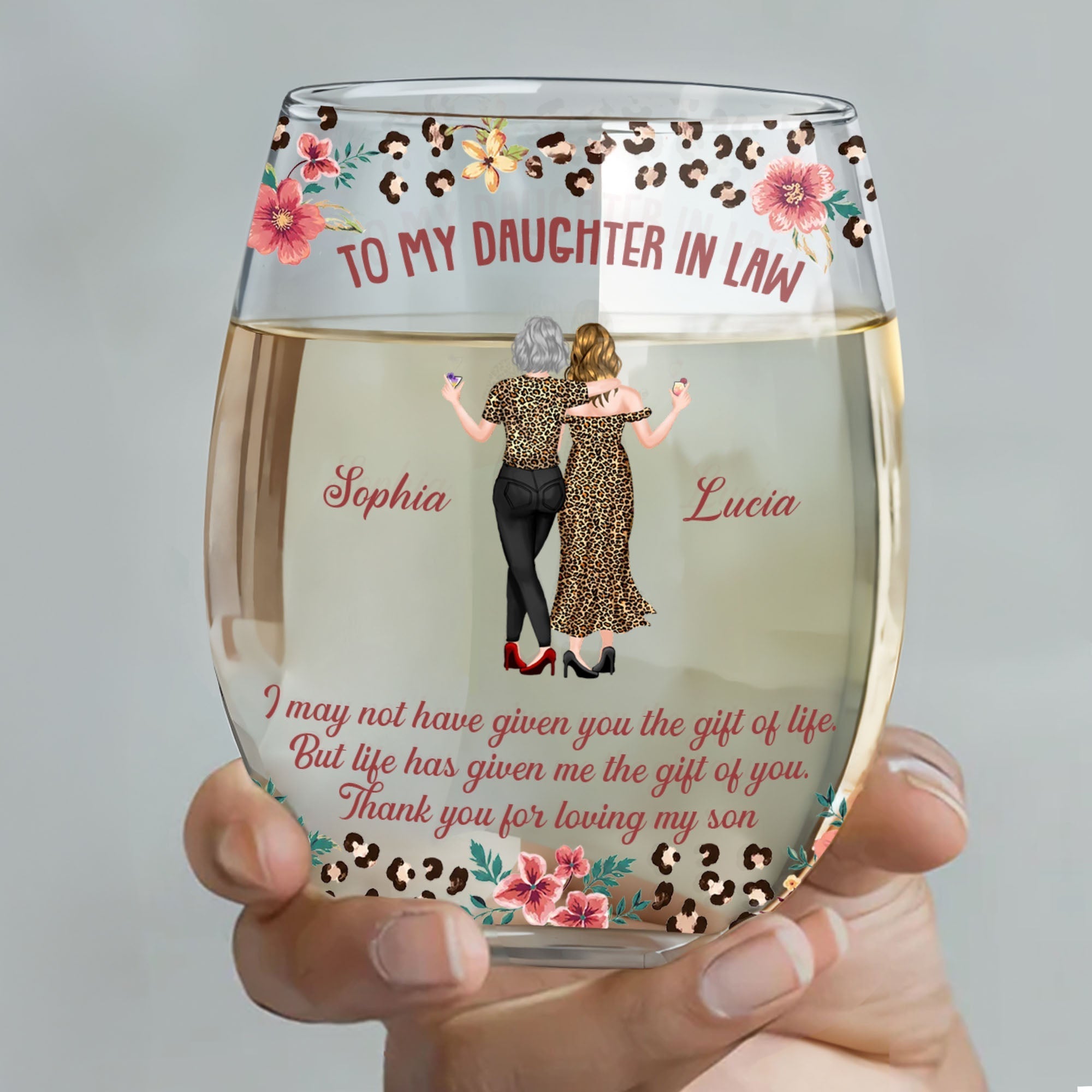 Personalized Stemless Wine Glass Custom Name Gift for Daughter-In-Law