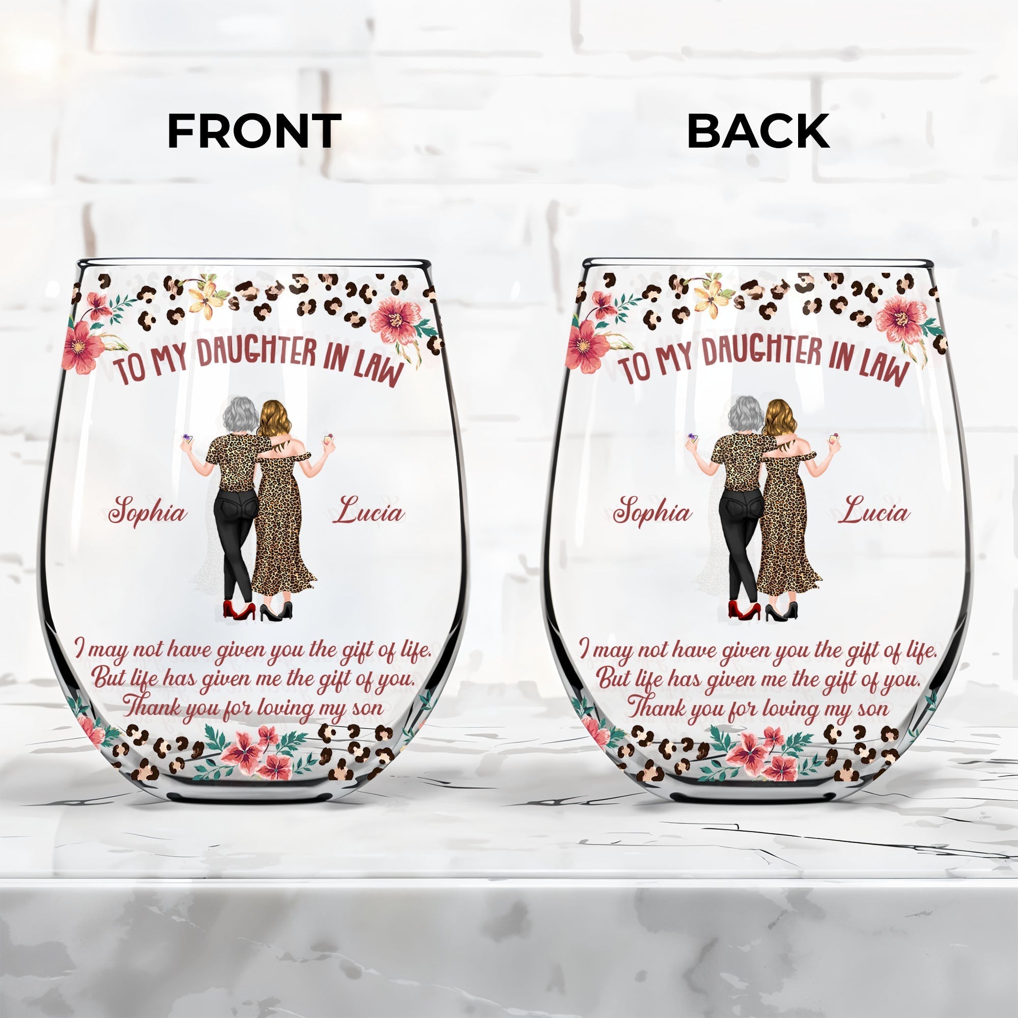Personalized Stemless Wine Glass Custom Name Gift for Daughter-In-Law
