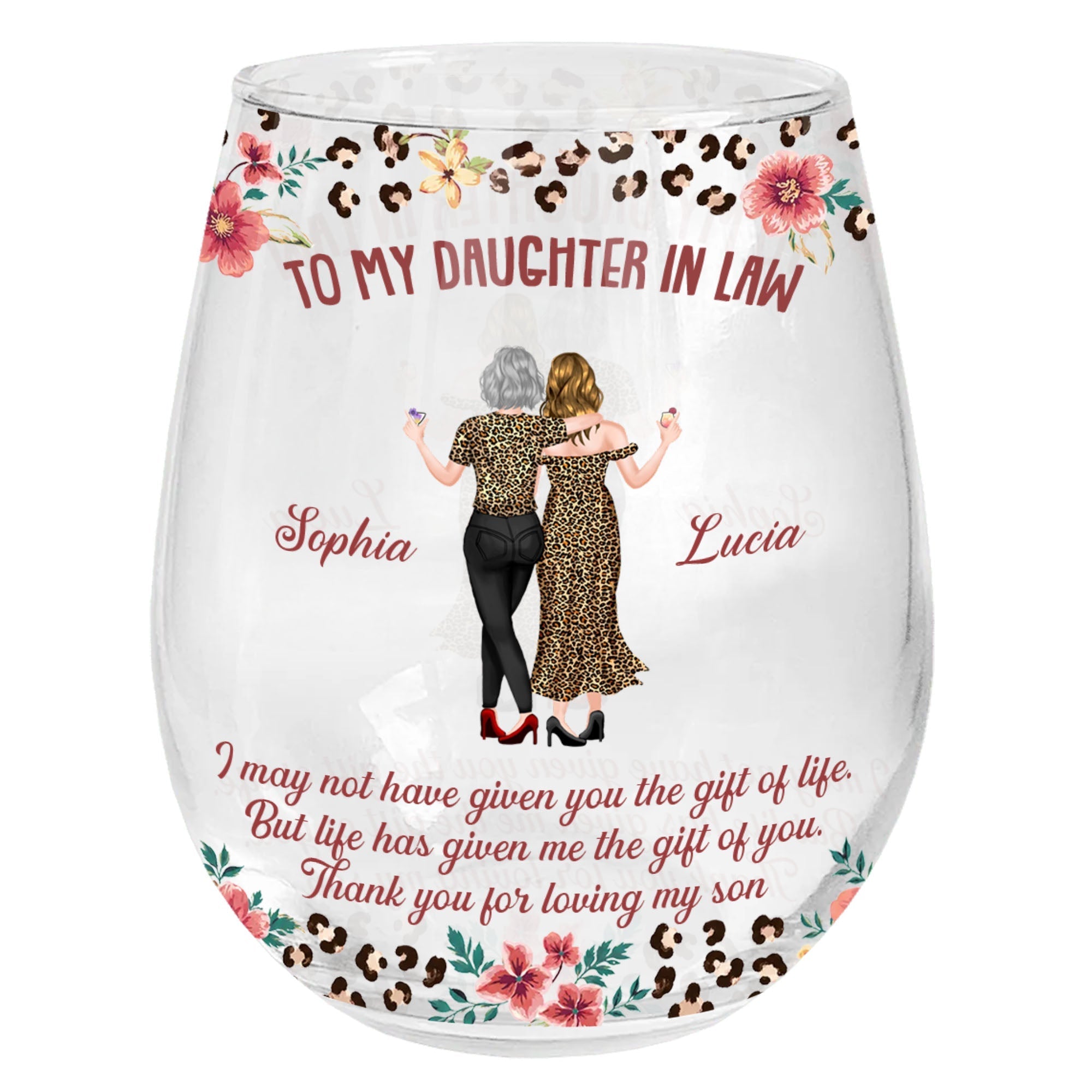 Personalized Stemless Wine Glass Custom Name Gift for Daughter-In-Law