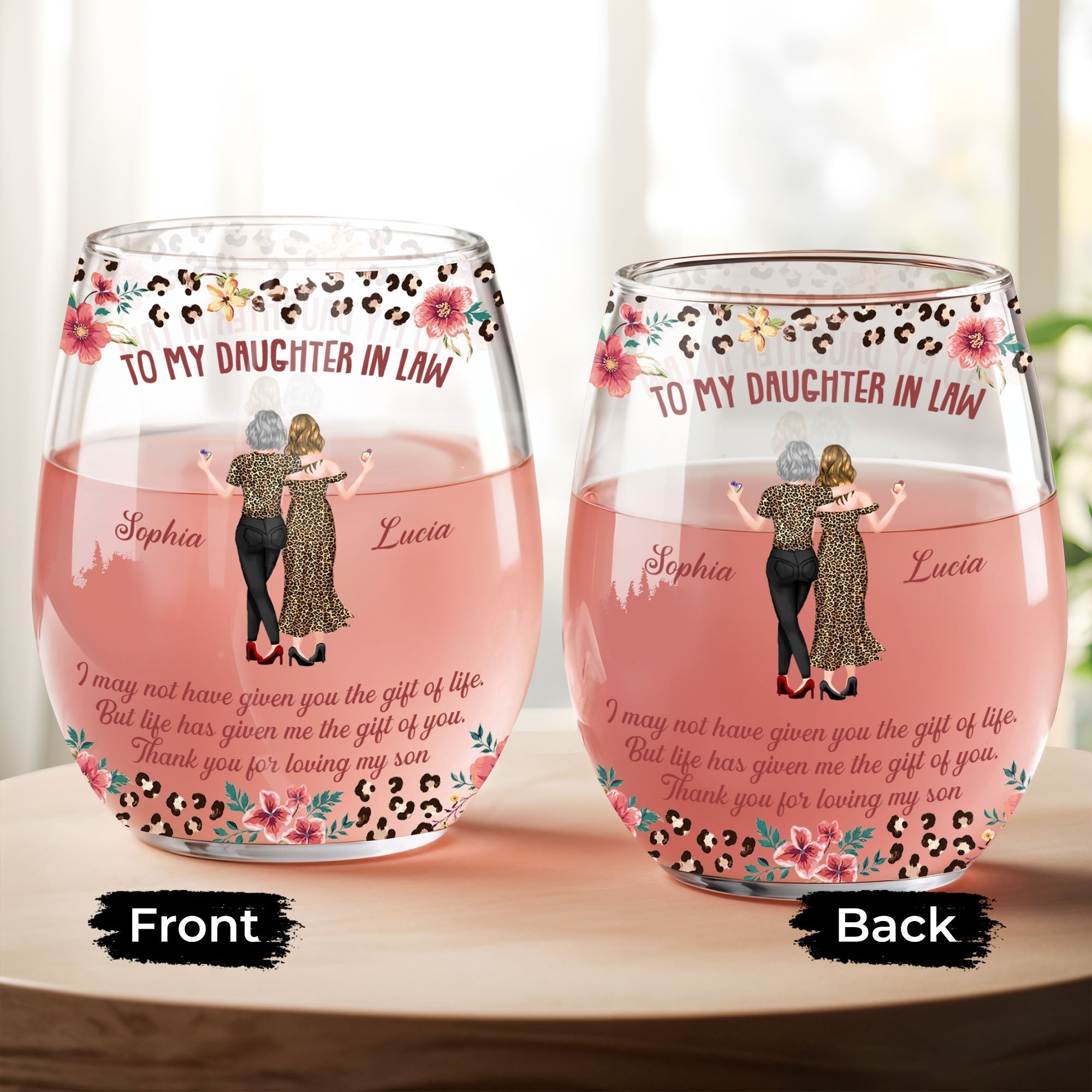 Personalized Stemless Wine Glass Custom Name Gift for Daughter-In-Law