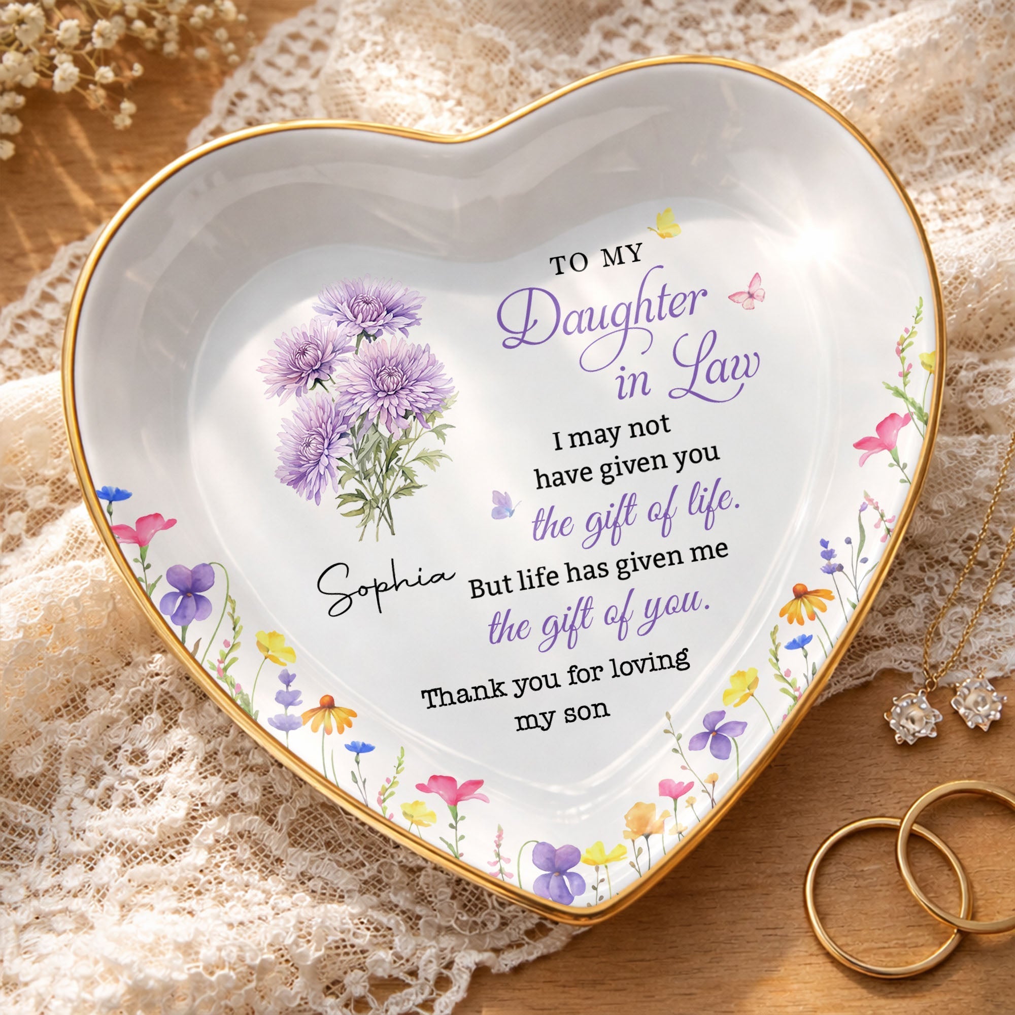Personalized Heart-Shaped Jewelry Dish Custom Name Gift for Daughter-in-Law