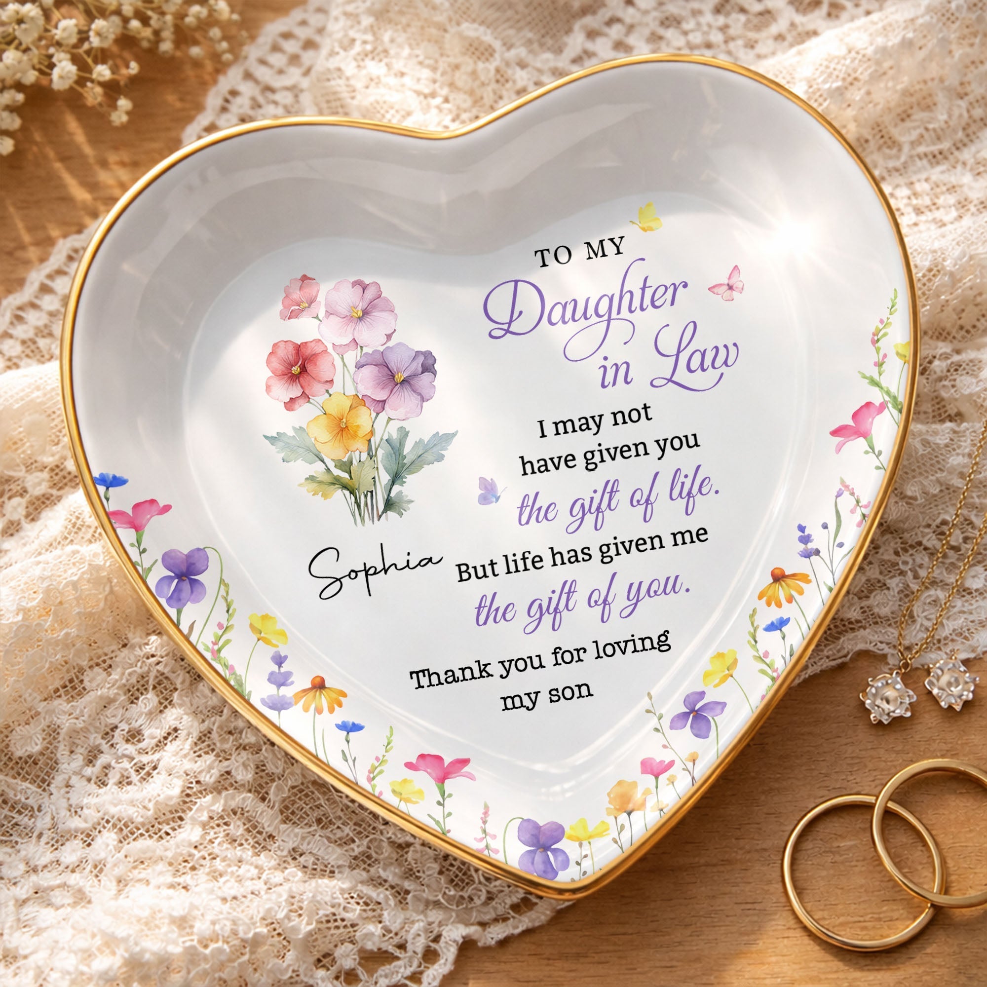 Personalized Heart-Shaped Jewelry Dish Custom Name Gift for Daughter-in-Law
