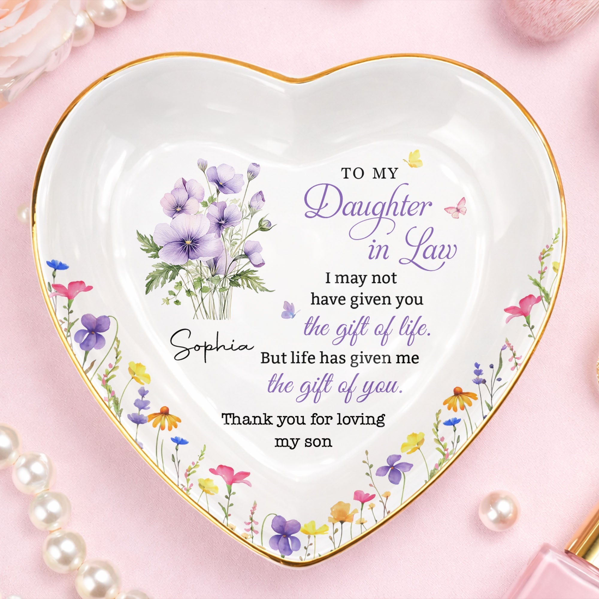 Personalized Heart-Shaped Jewelry Dish Custom Name Gift for Daughter-in-Law