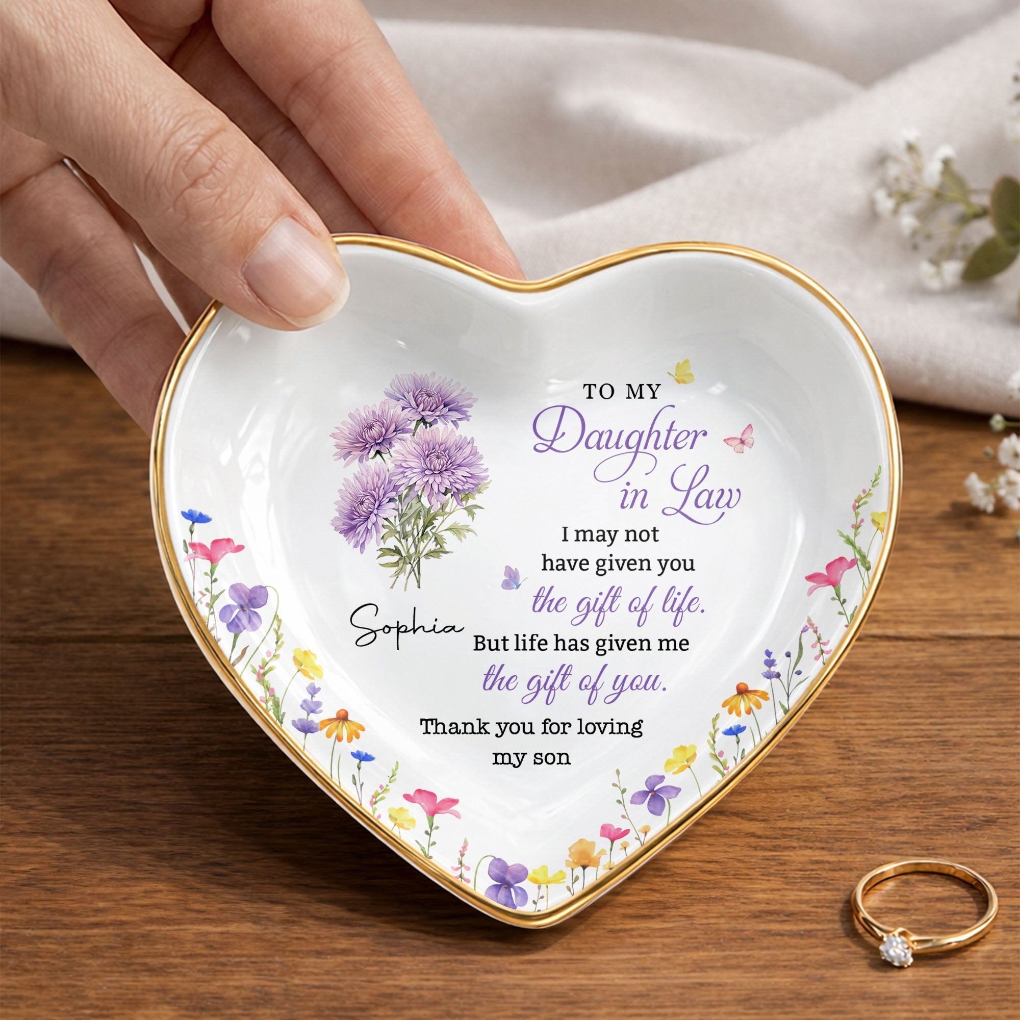 Personalized Heart-Shaped Jewelry Dish Custom Name Gift for Daughter-in-Law