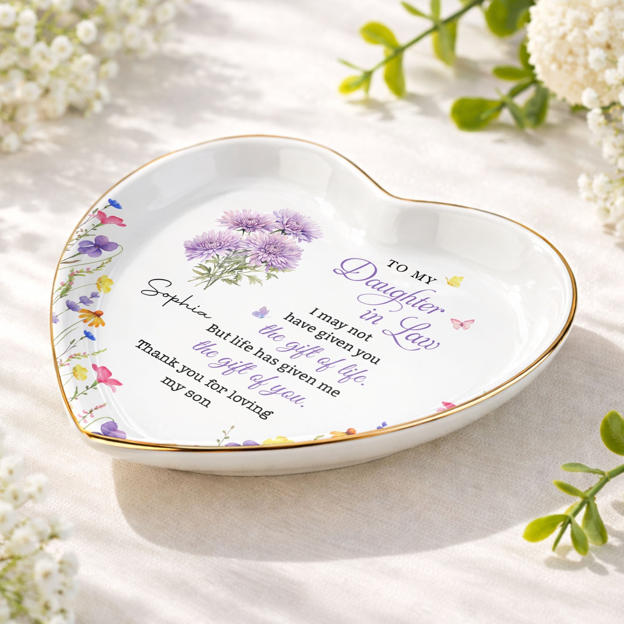 Personalized Heart-Shaped Jewelry Dish Custom Name Gift for Daughter-in-Law