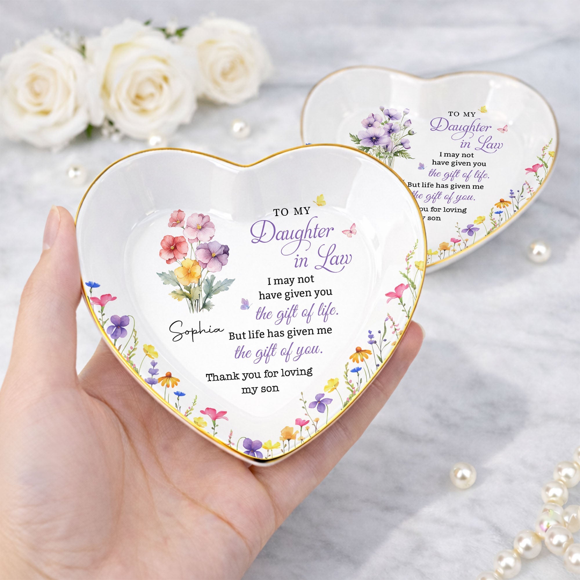 Personalized Heart-Shaped Jewelry Dish Custom Name Gift for Daughter-in-Law