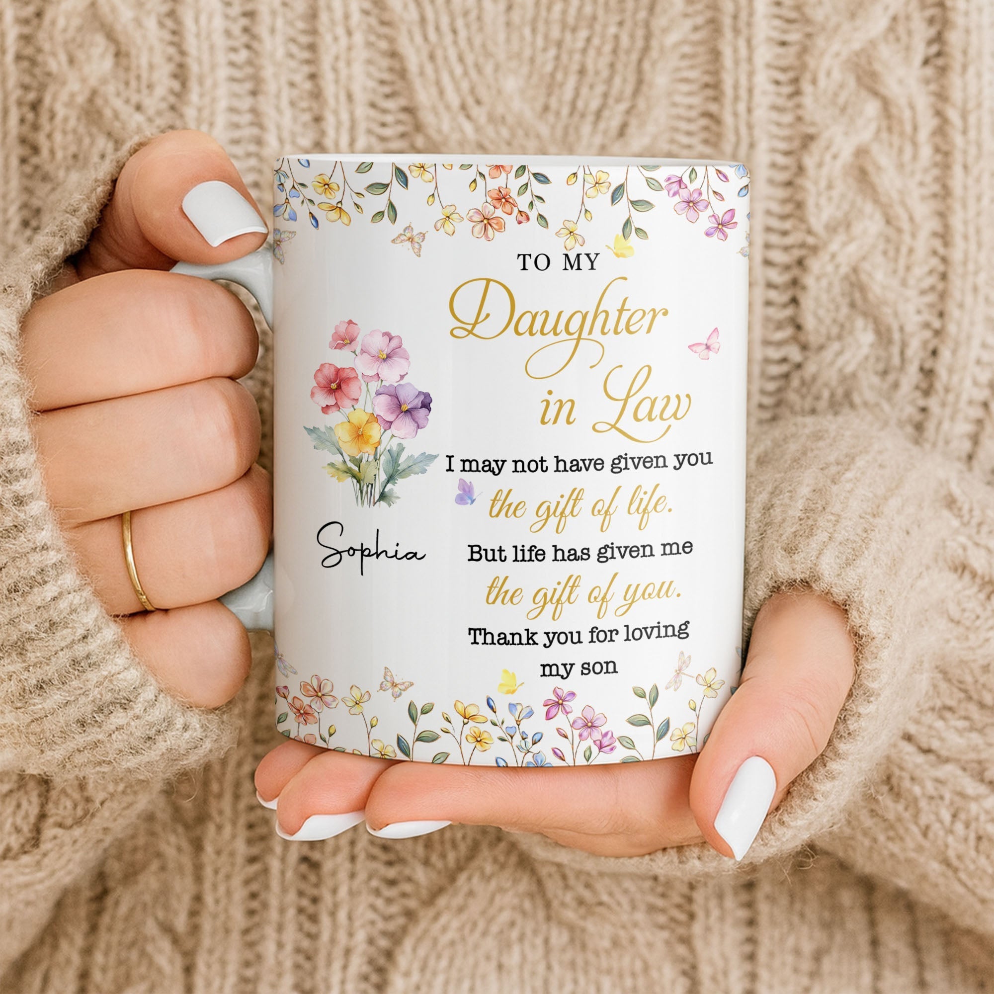 Personalized Floral Coffee Mug Gift for Daughter-in-Law
