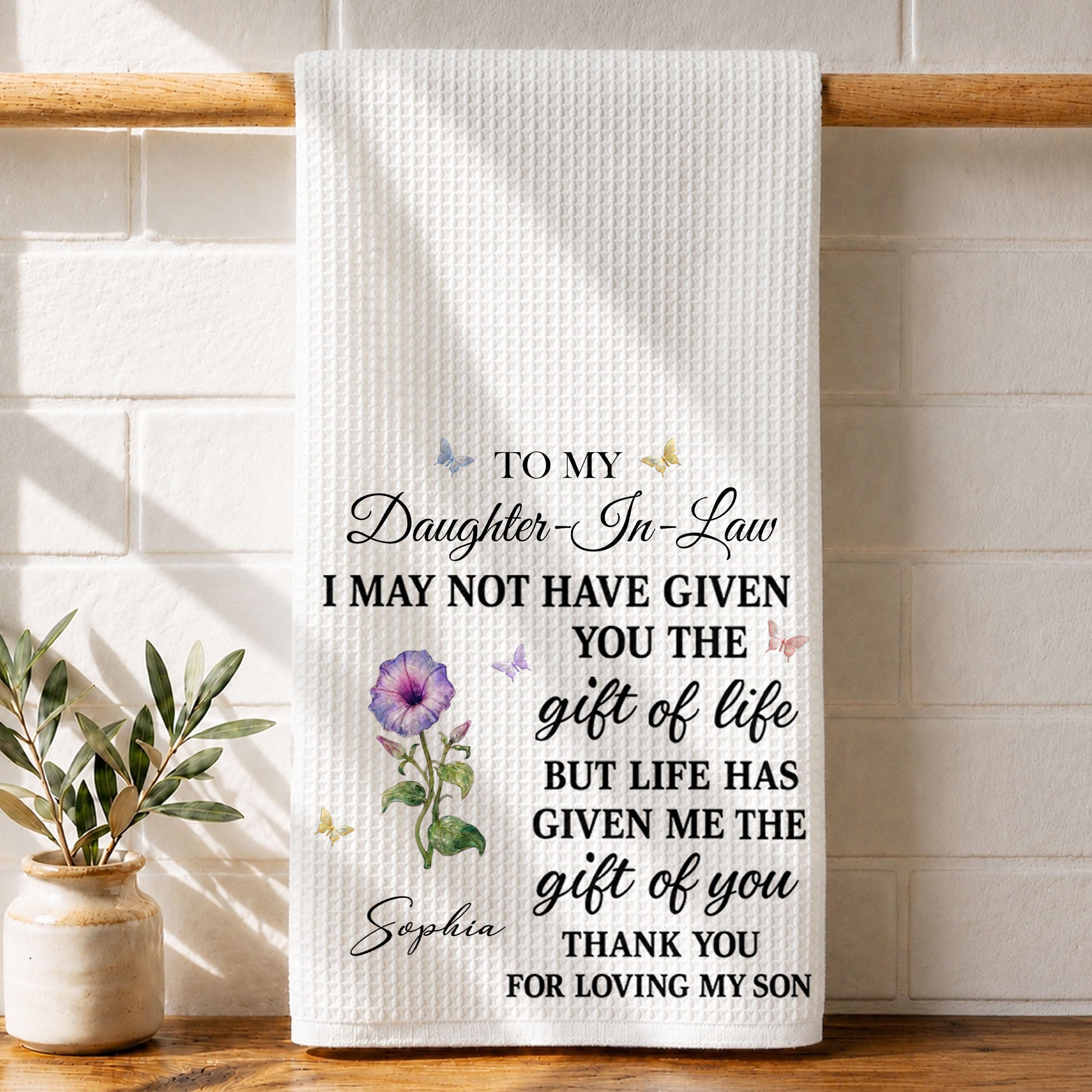 Personalized Kitchen Towel Custom Flower Design Gift for Daughter-in-Law