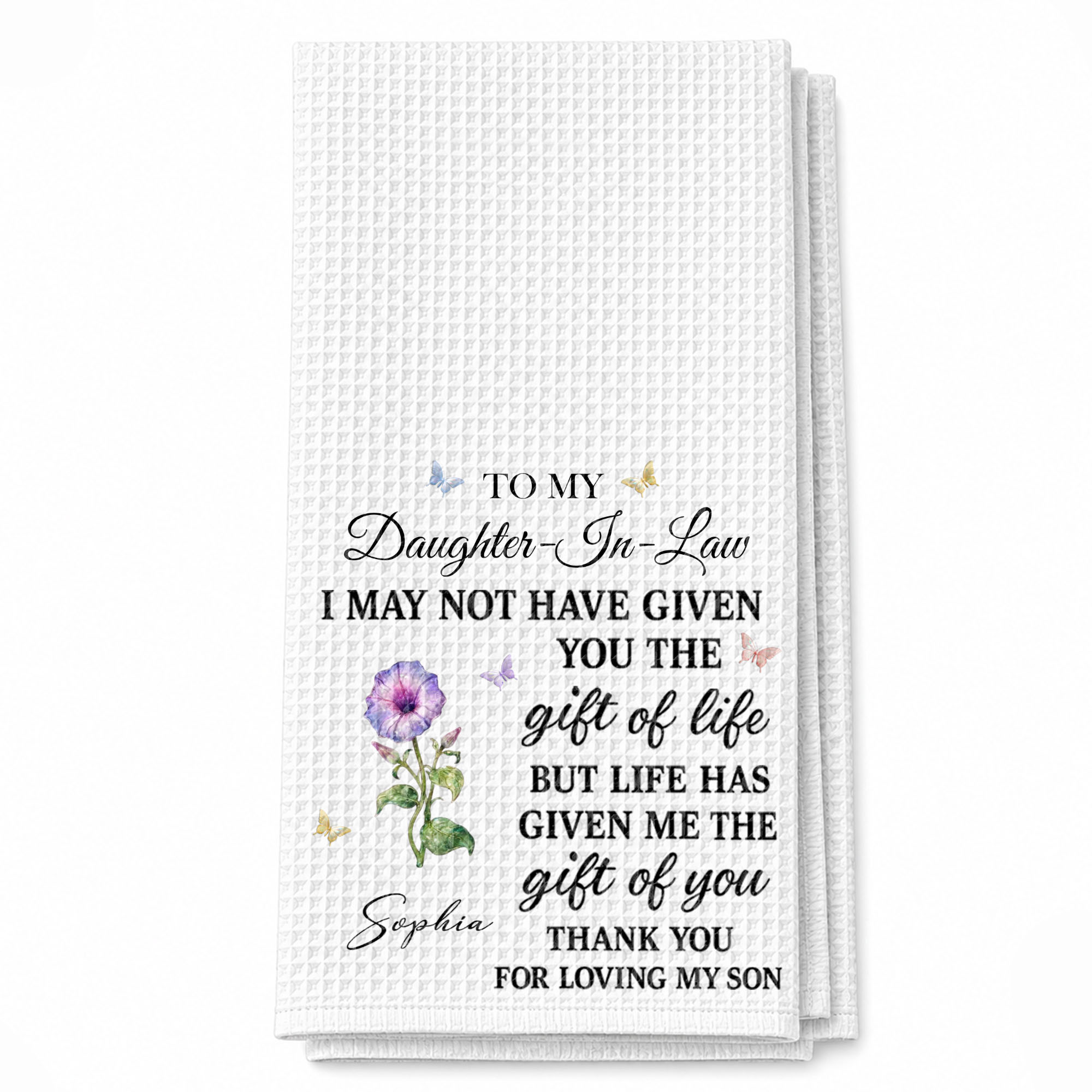 Personalized Kitchen Towel Custom Flower Design Gift for Daughter-in-Law