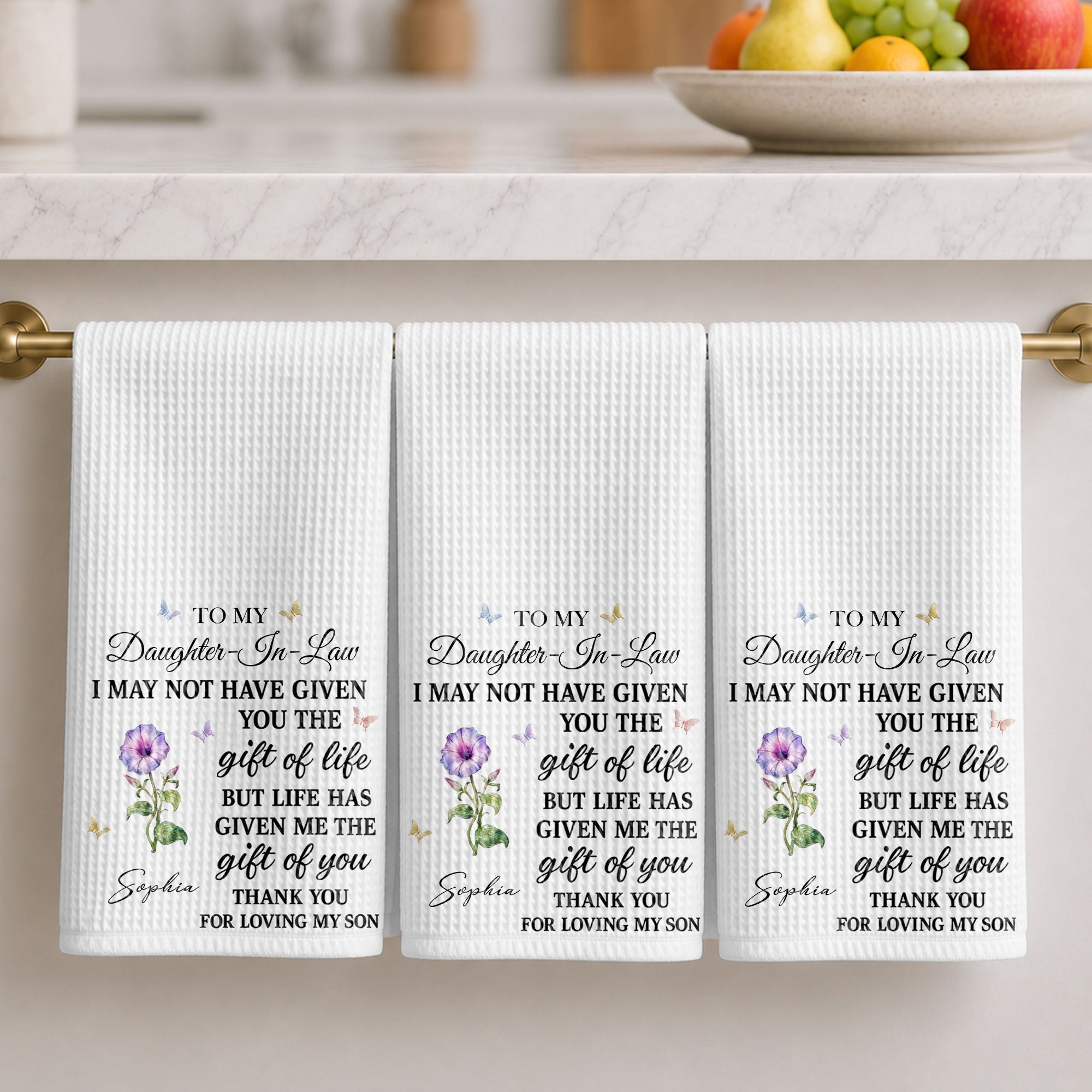 Personalized Kitchen Towel Custom Flower Design Gift for Daughter-in-Law