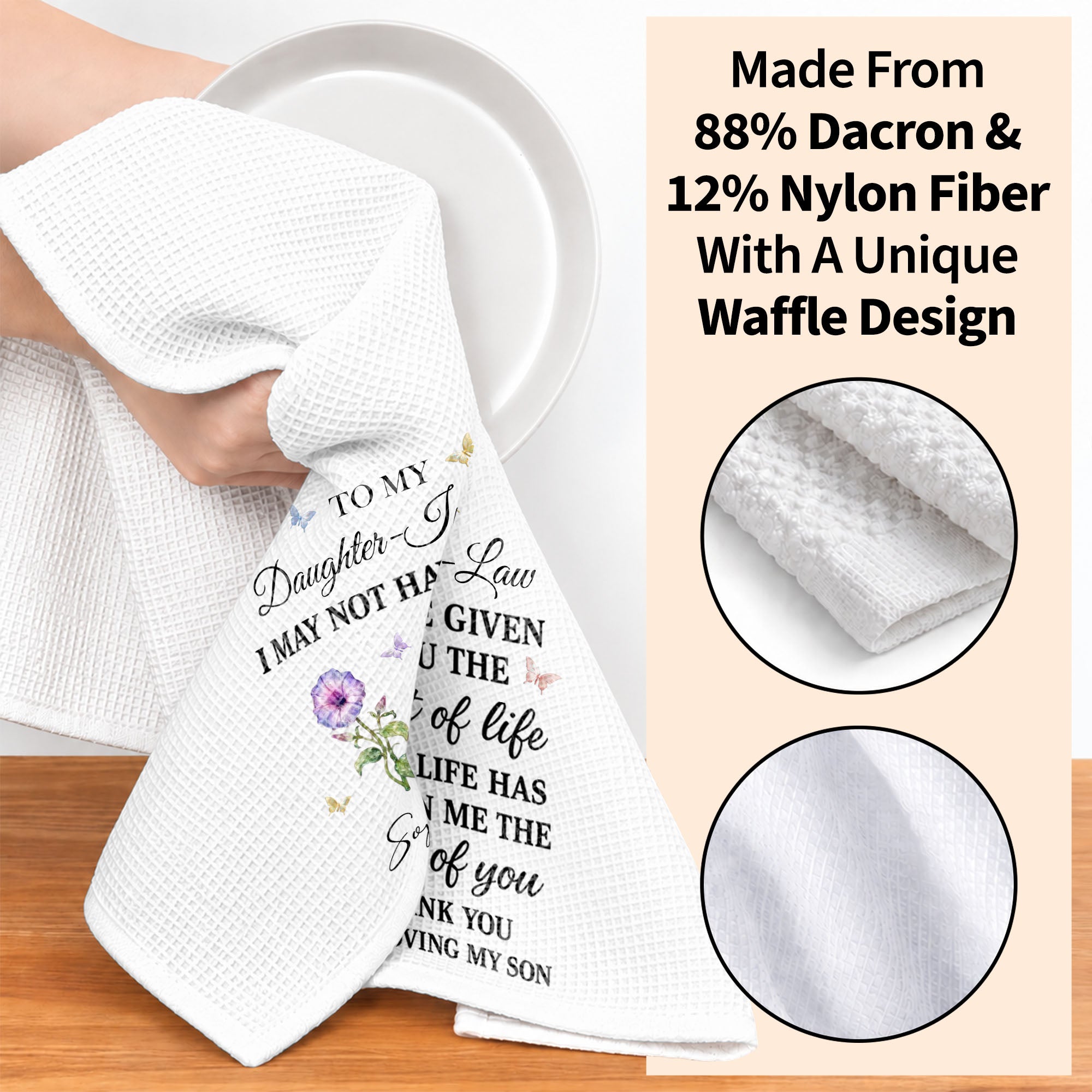 Personalized Kitchen Towel Custom Flower Design Gift for Daughter-in-Law
