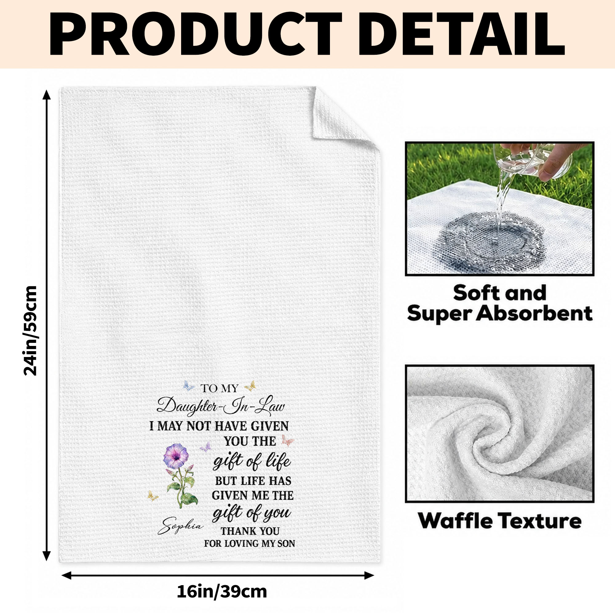 Personalized Kitchen Towel Custom Flower Design Gift for Daughter-in-Law