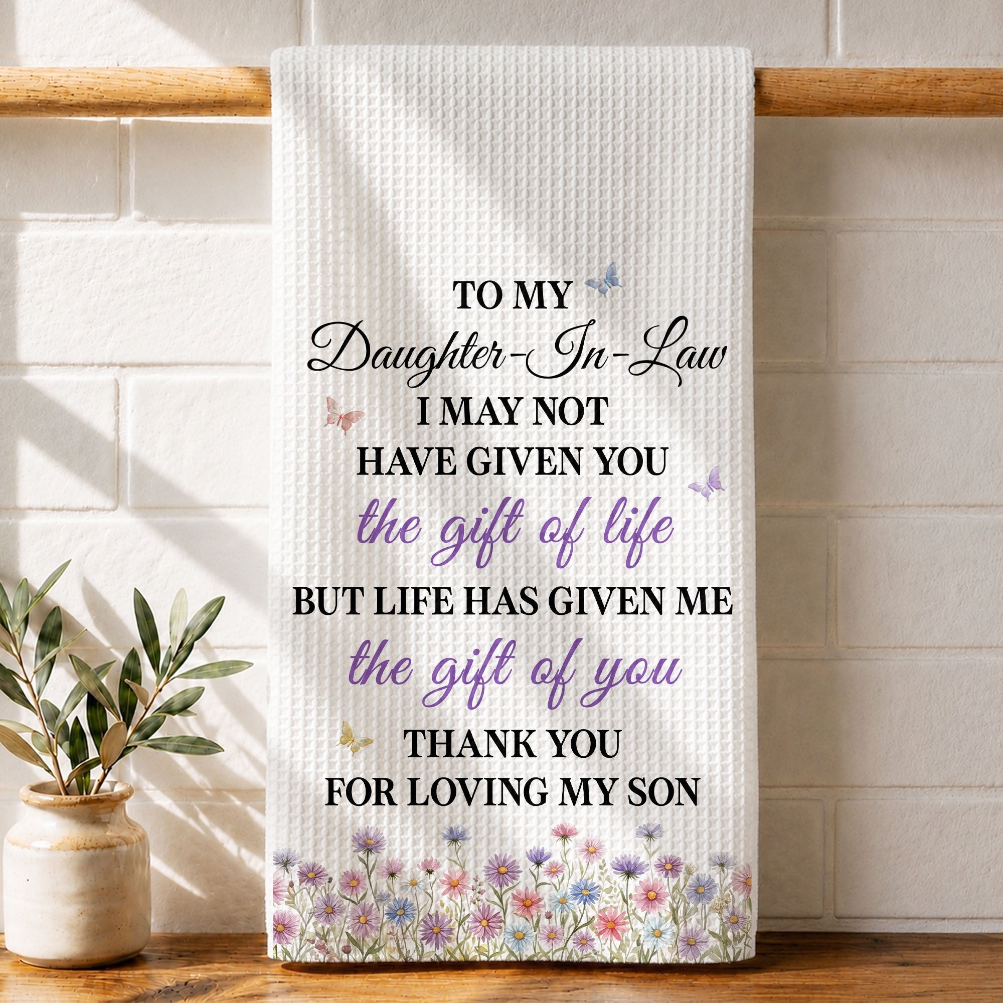 Personalized Kitchen Towel Gift for Daughter-in-Law with Flowers