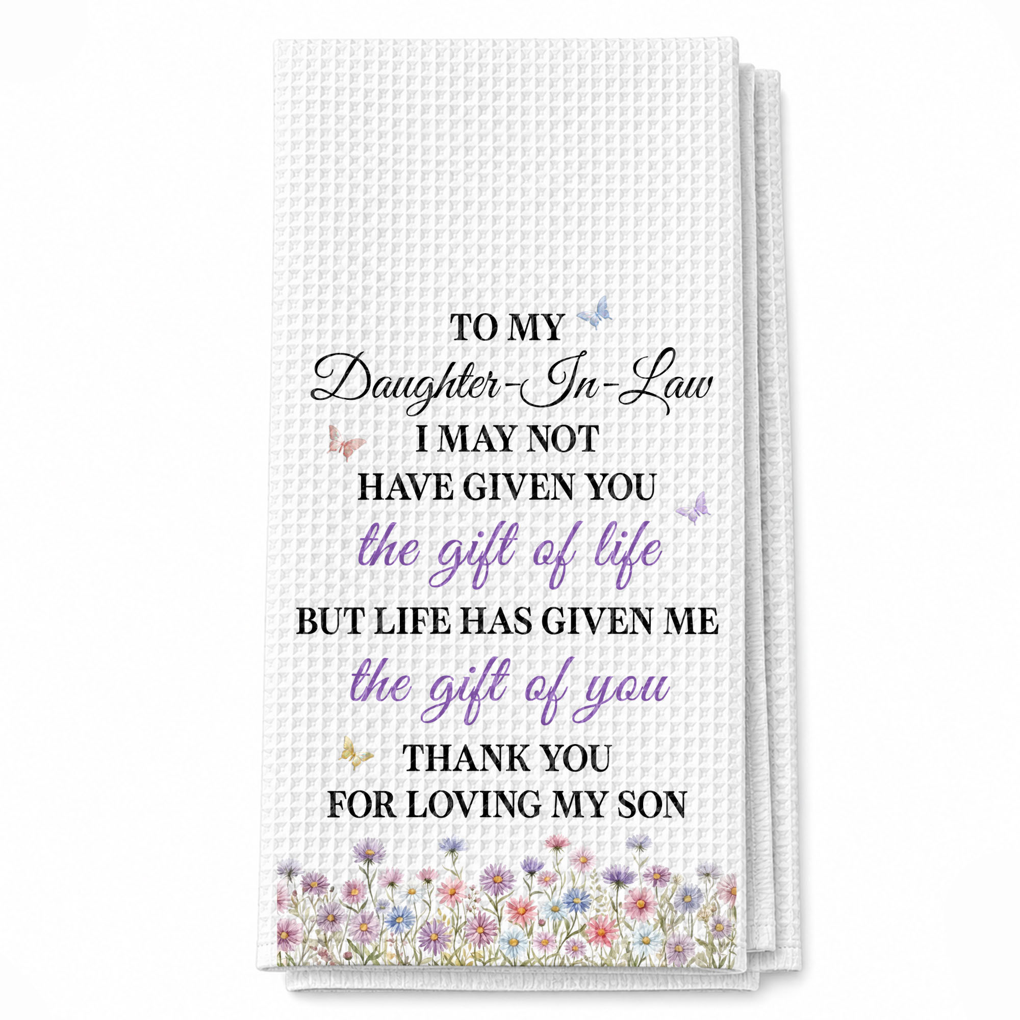 Personalized Kitchen Towel Gift for Daughter-in-Law with Flowers
