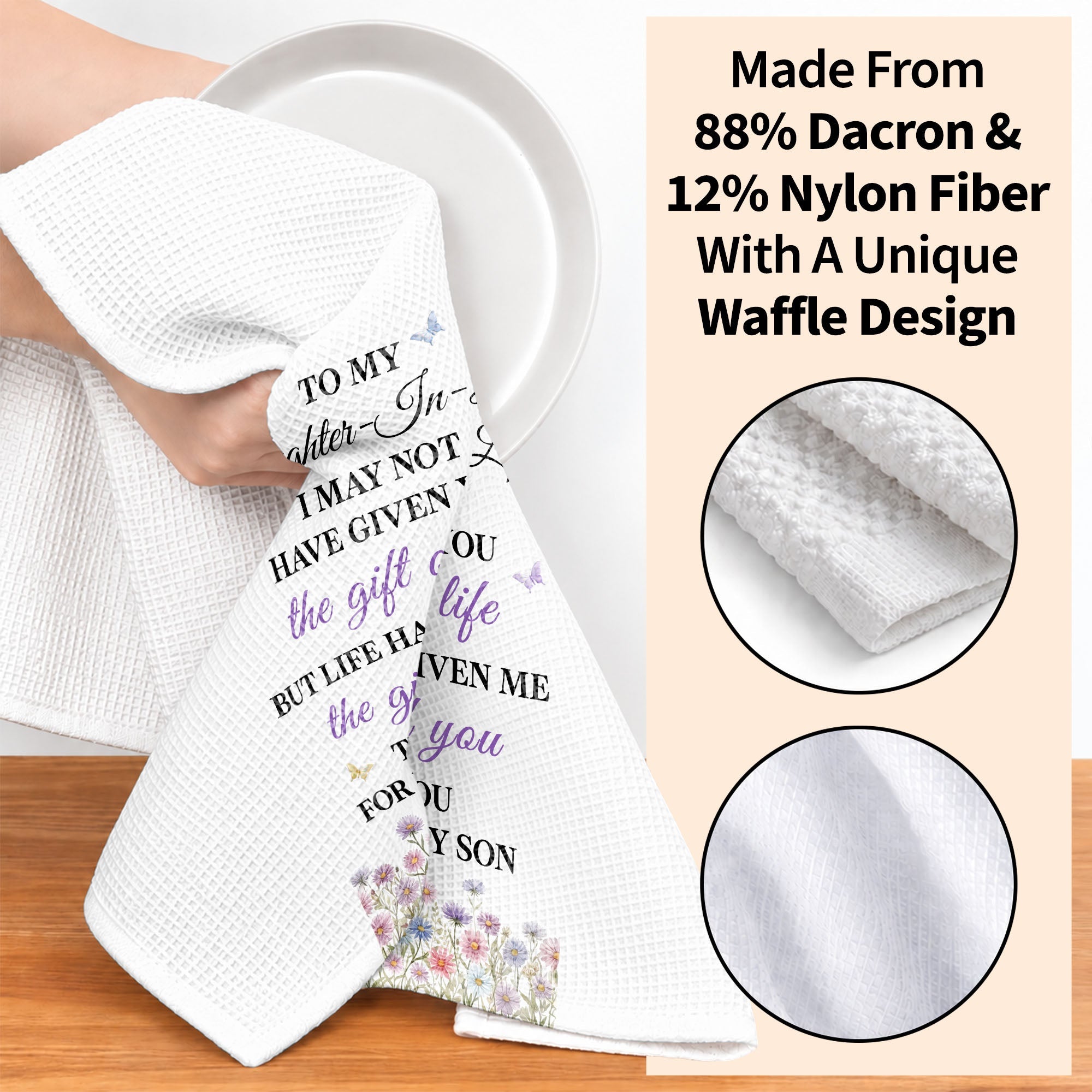 Personalized Kitchen Towel Gift for Daughter-in-Law with Flowers