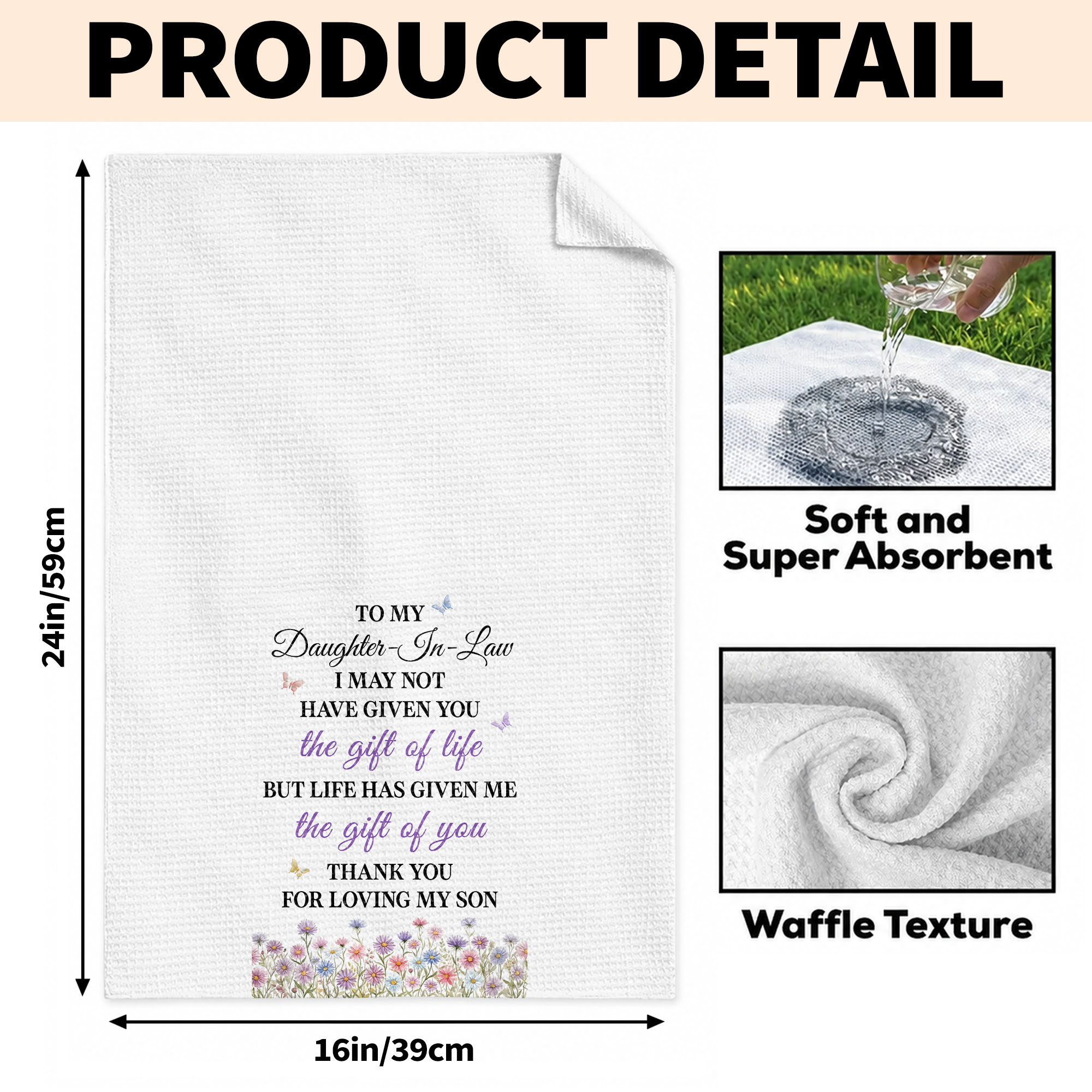 Personalized Kitchen Towel Gift for Daughter-in-Law with Flowers