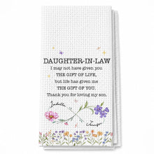 Load image into Gallery viewer, Personalized Kitchen Towel for Daughter-In-Law Gift with Infinity Flowers
