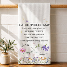 Load image into Gallery viewer, Personalized Kitchen Towel for Daughter-In-Law Gift with Infinity Flowers

